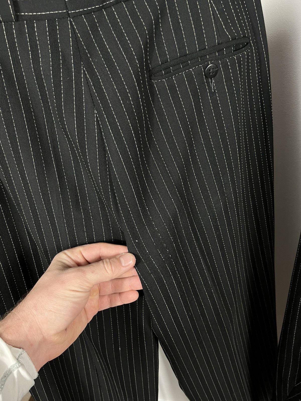 Other Vintage Wool Pinstripe Suit Set Blazer Pants Black France 52 Size 42R - 16 Thumbnail