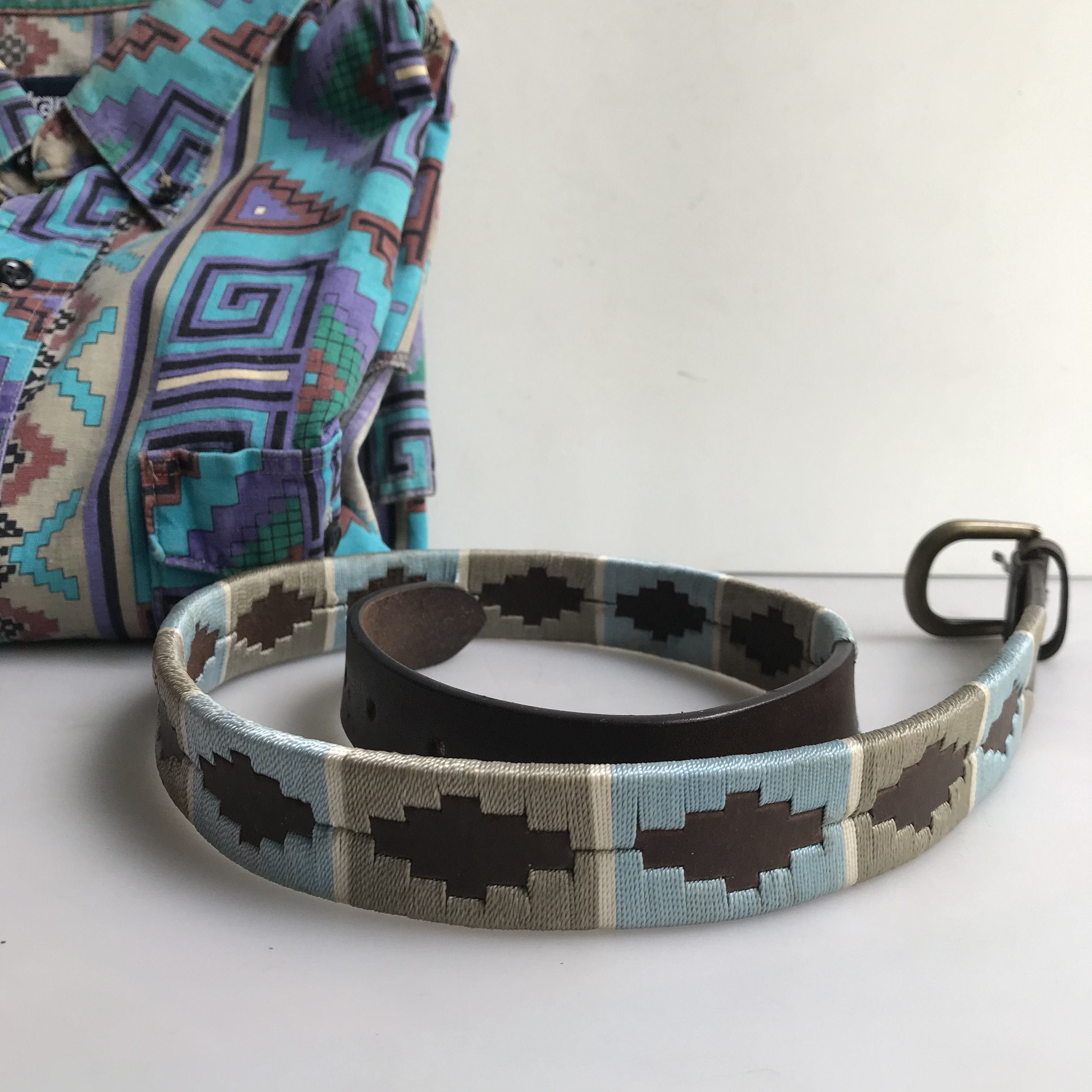Vintage Vintage Aztec Navajo Brown Leather Belt size S Size ONE SIZE - 2 Thumbnail