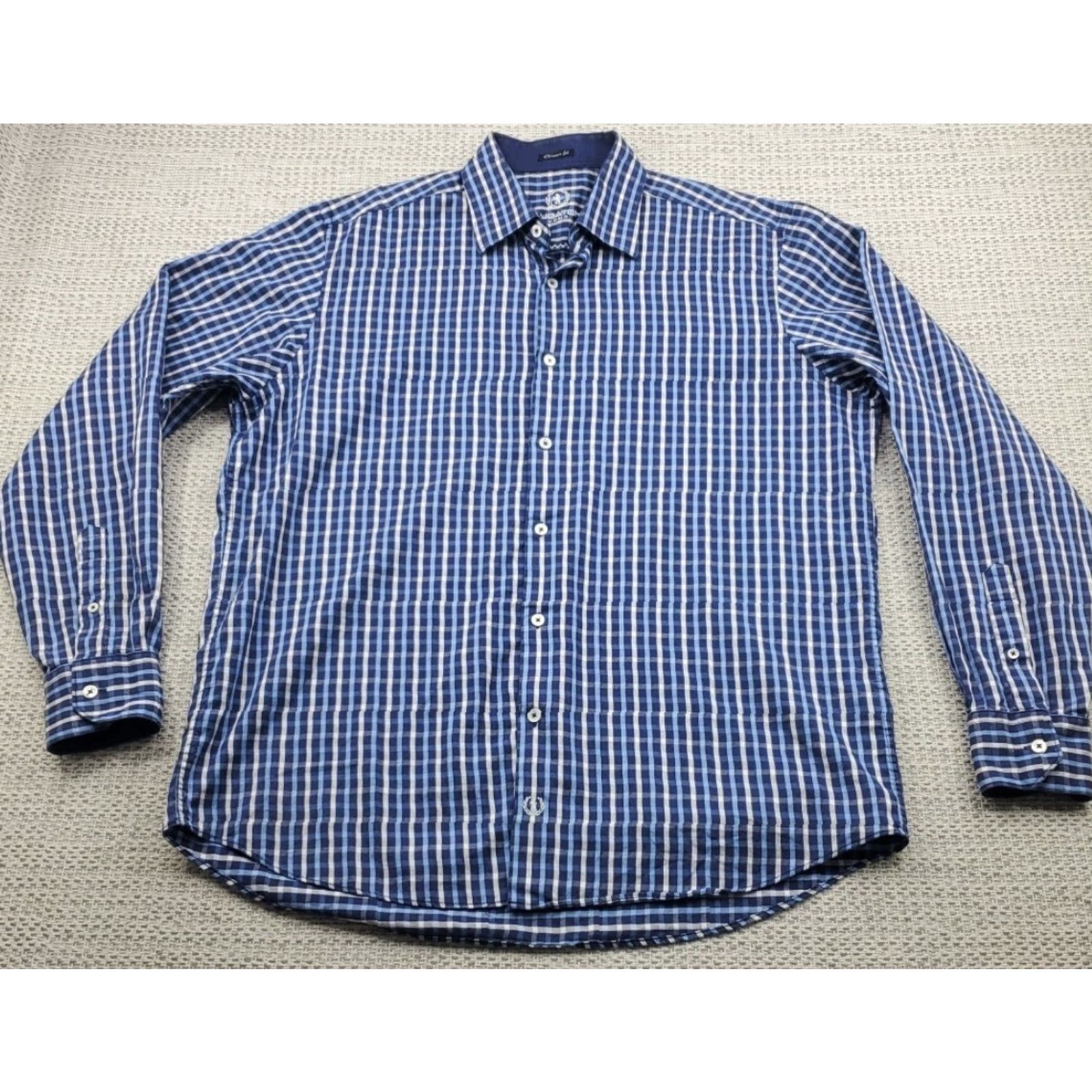 BUGATCHI VINTAGE not applicable; produce title: BUGATCHI Uomo Shirt Mens Large Blue Plaid Cotton Button Up Casual Classic Fit Size US L / EU 52-54 / 3 - 2 Thumbnail