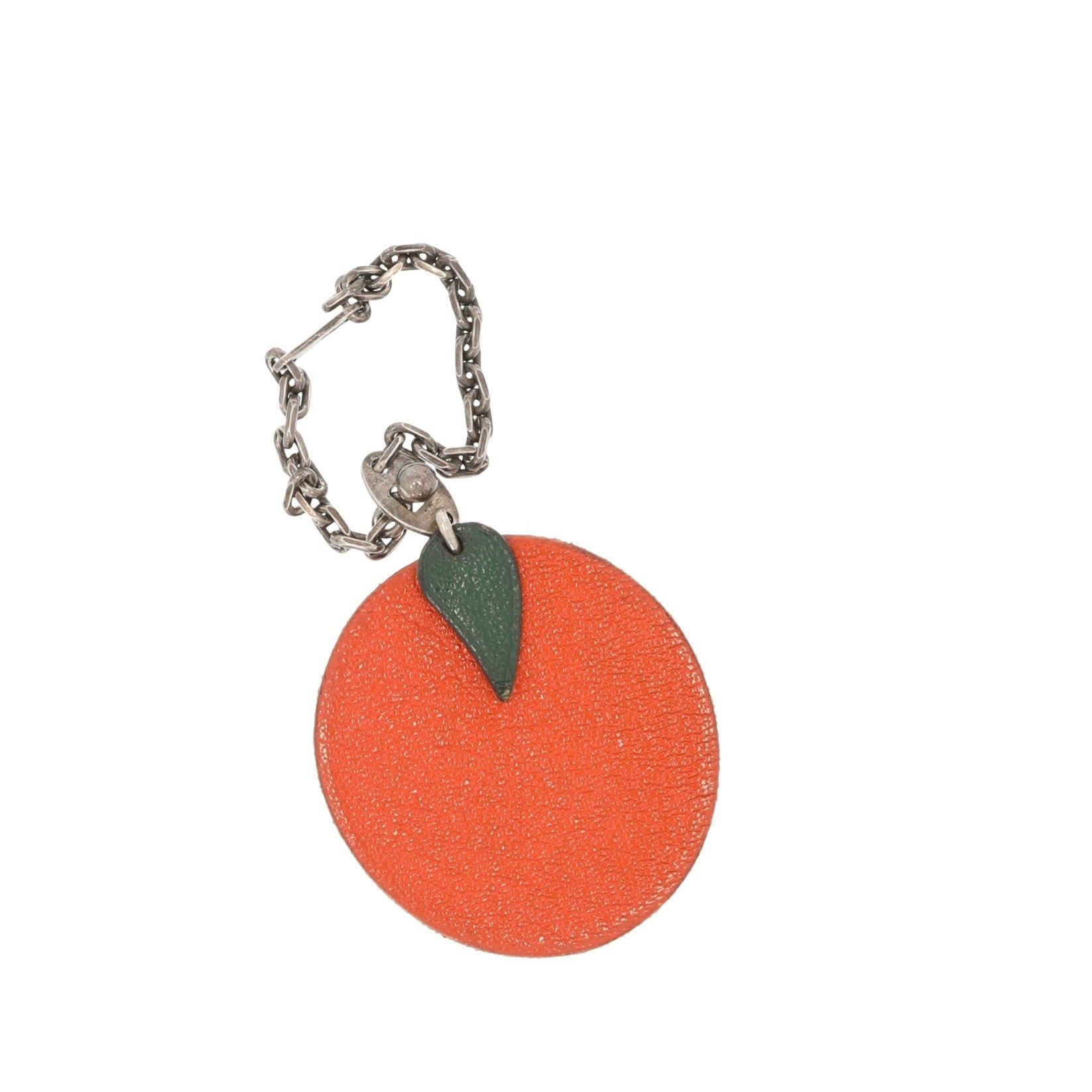 image of Hermes Keychain In Orange Leather, Women's