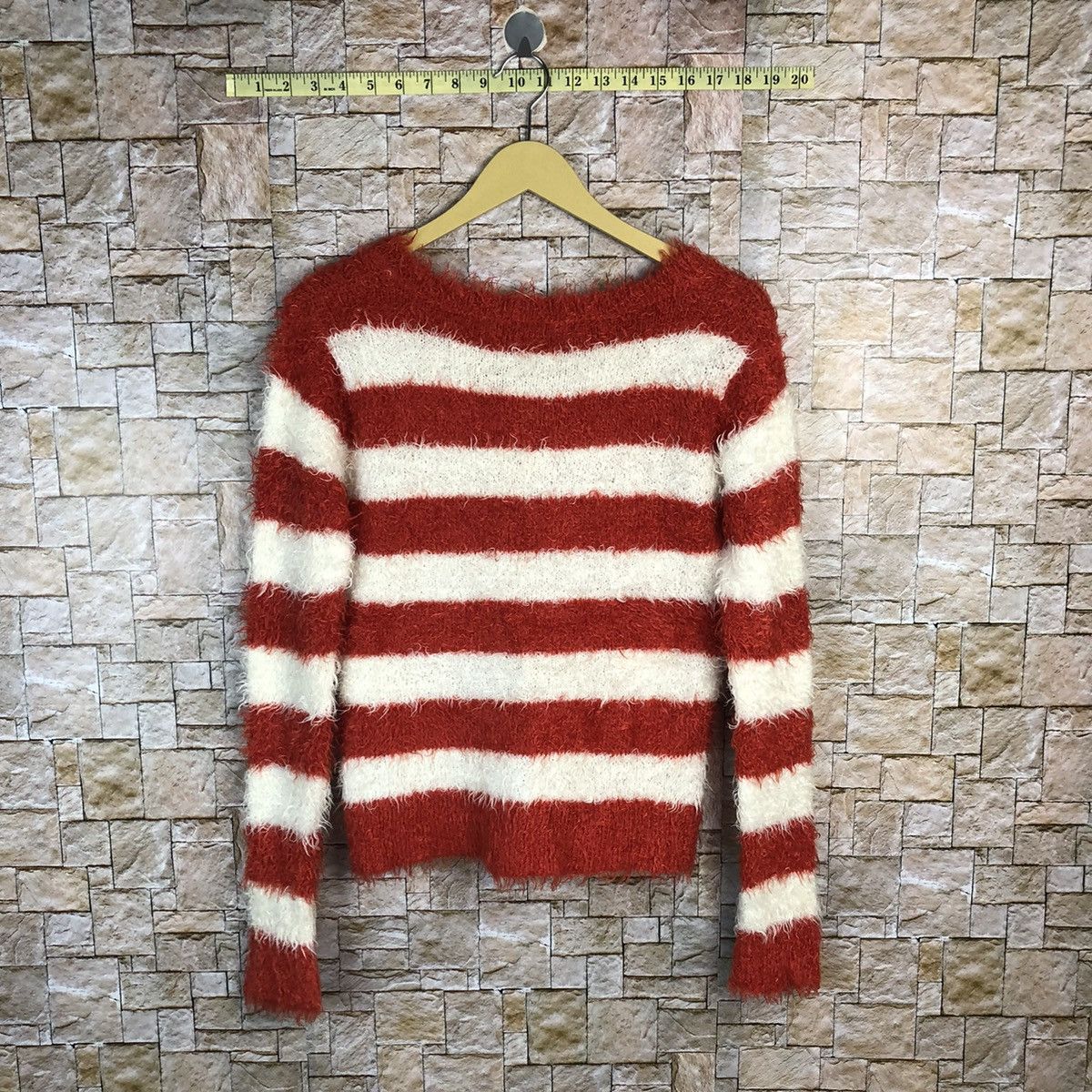 Japanese Brand Japanese Brand Red Stripe fur shaggy mohair Knitwear #A485 Size S / US 4 / IT 40 - 11 Thumbnail