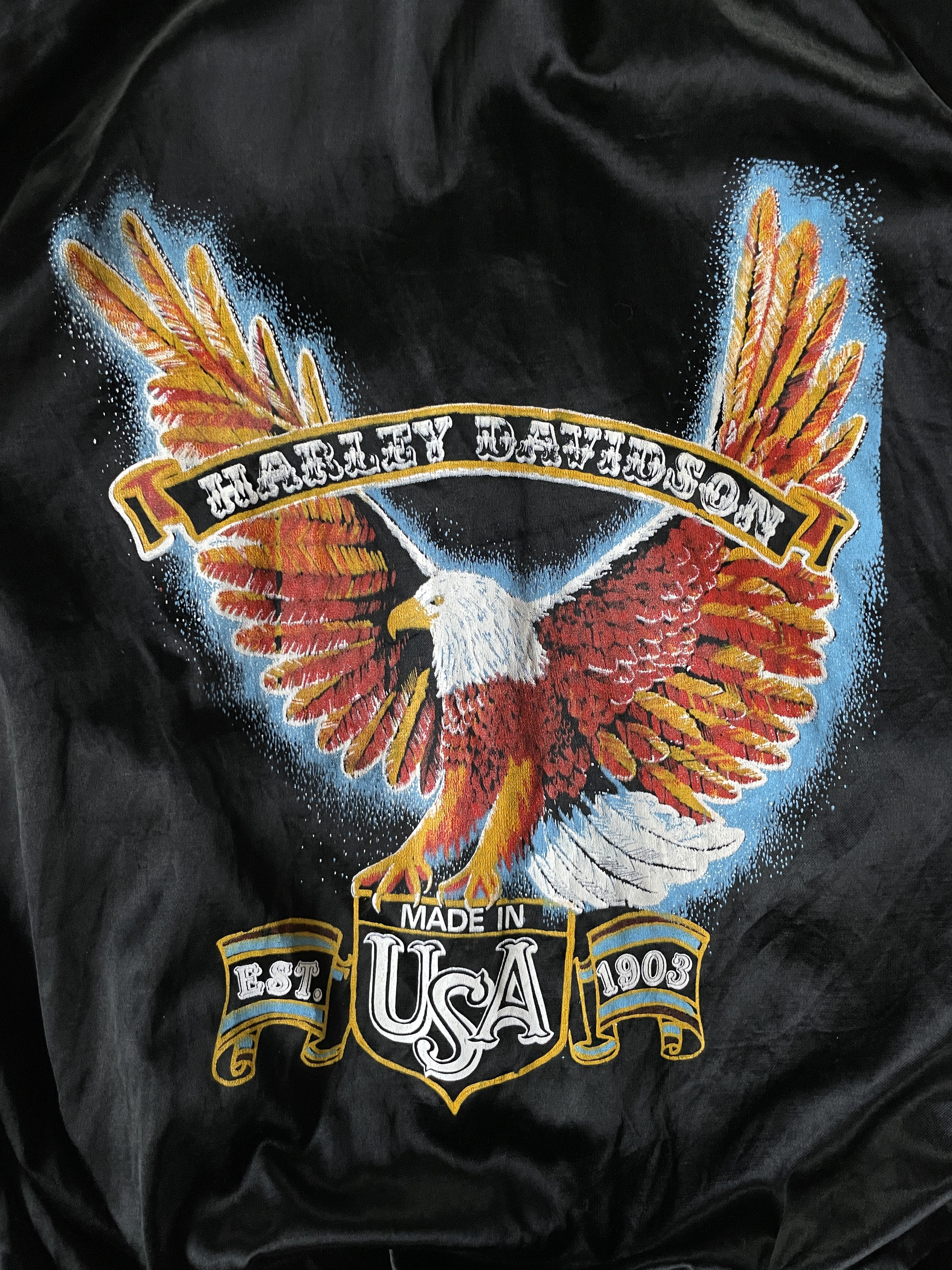 Harley Davidson × Vintage 80s Boxy Harley Davidson Satin Jacket Size US XL / EU 56 / 4 - 2 Thumbnail