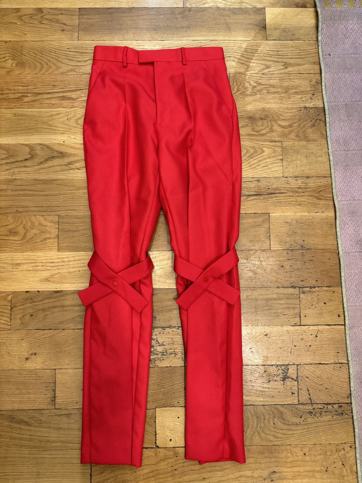 image of Bottega Veneta Knee Strap Trousers in Red, Men's (Size 30)