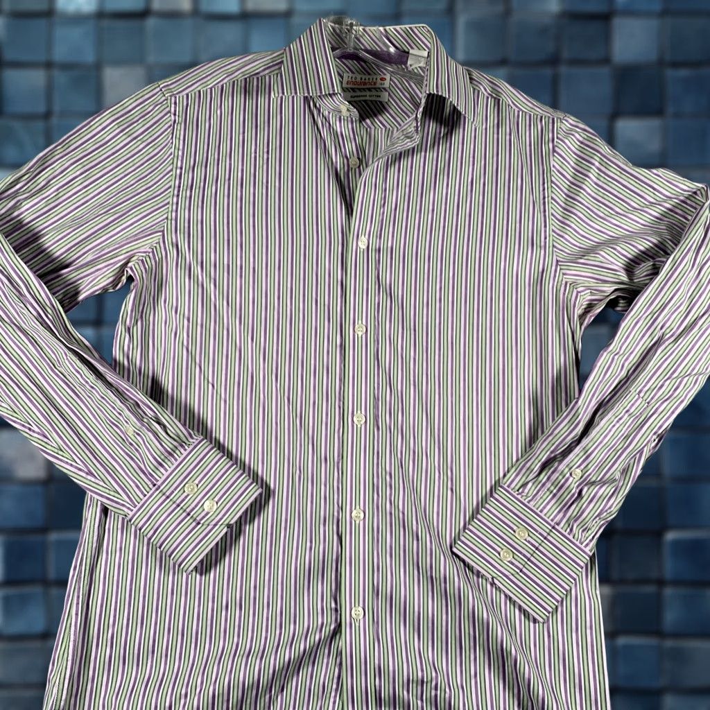 Ted Baker Ted Baker Endurance Dress Shirt Mens 15.5 Purple Striped Long Sleeve Cotton Size 42R - 1 Thumbnail