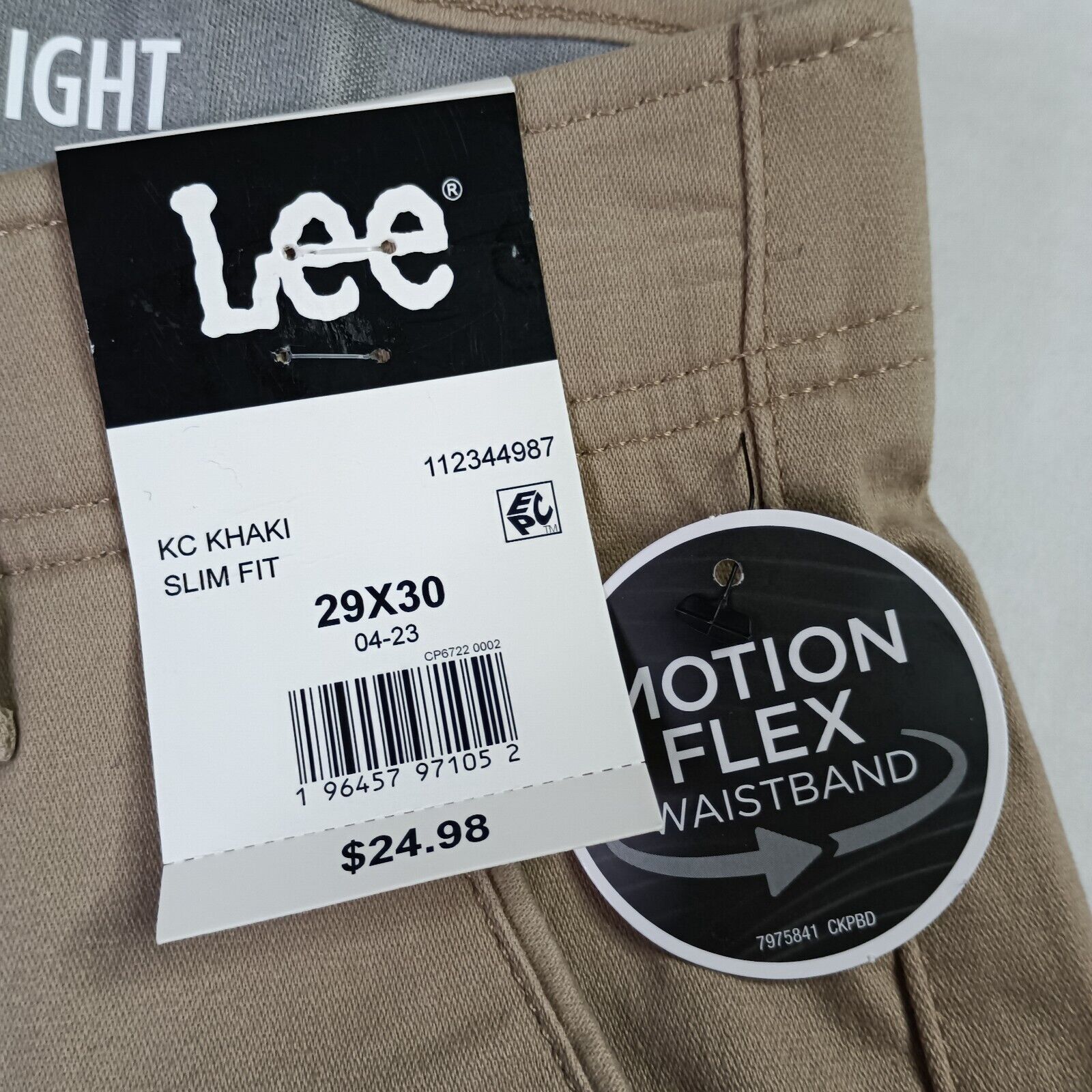 Lee Lee Flat Front Chino Motion Pants Men's 29x30 Beige Slim Fit Size US 29 - 2 Thumbnail