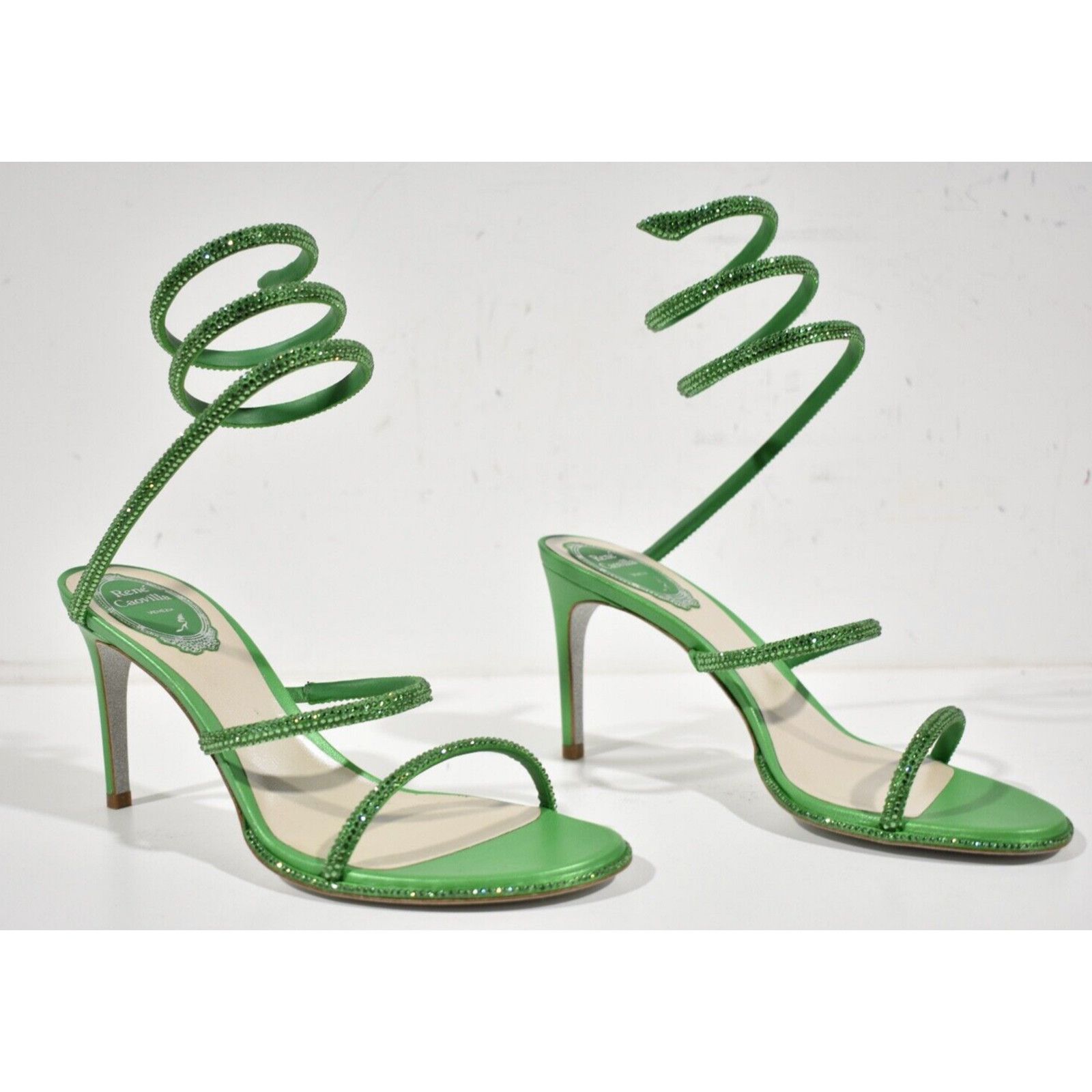 Rene Caovilla Cleo 80 Crystal Snake Ankle Wrap Strap Sandal Heel Pump 37.5 Size US 7.5 / IT 37.5 - 3 Thumbnail