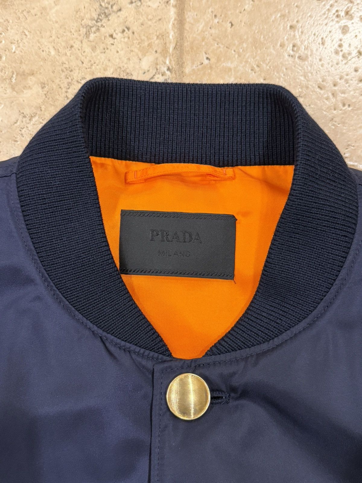 Prada Prada Re-Nylon Gold Logo Navy Blue Oversized Bomber Jacket Size US M / EU 48-50 / 2 - 10 Thumbnail