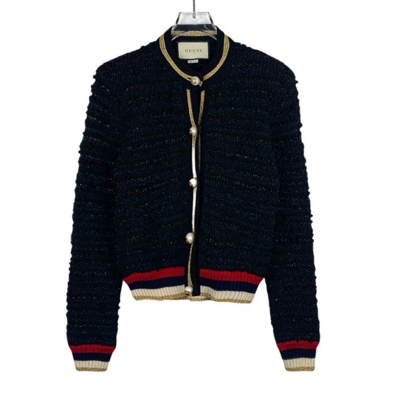 Gucci Gucci Striped tweed black nylon blended knitted cardigan ja Size US XS / EU 42 / 0 - 1 Thumbnail