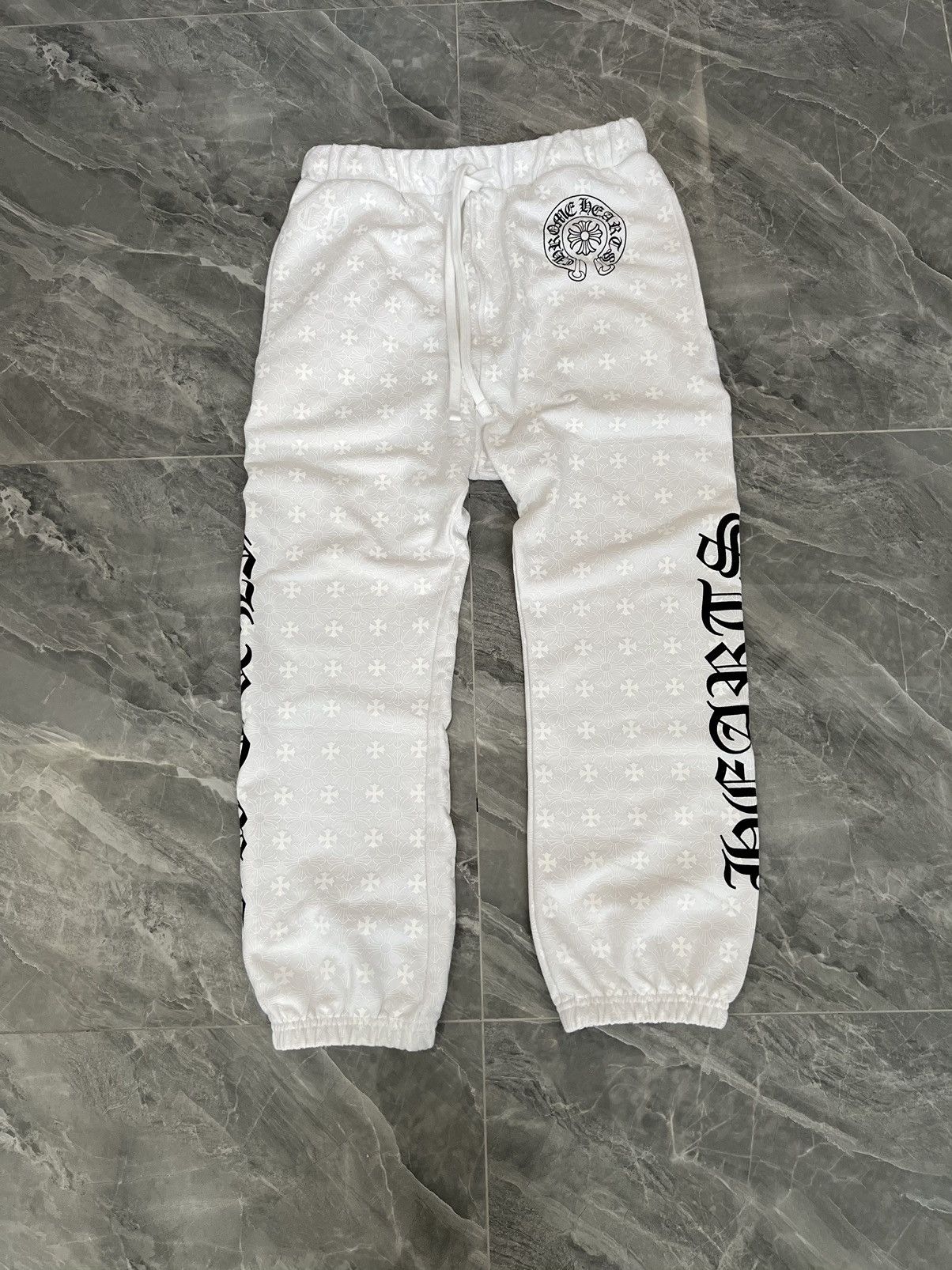image of Chrome Hearts Monogram Cross All Over Sweatpant in White, Men's (Size 32)