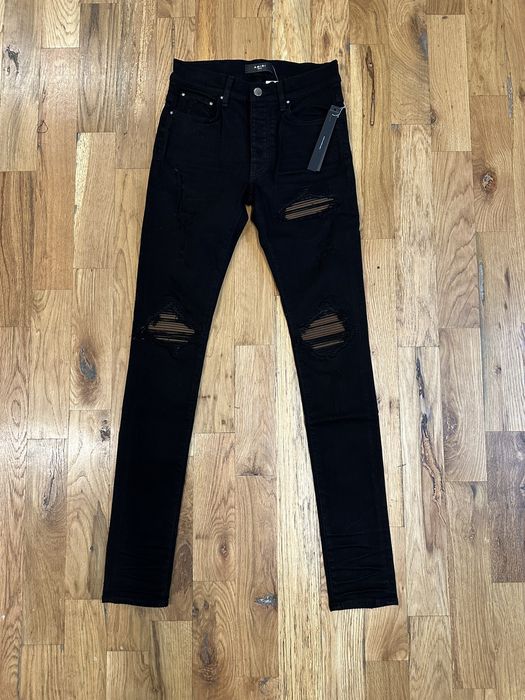 Amiri Amiri MX1 Brown Suede Black Denim Jeans Size 28 | Grailed