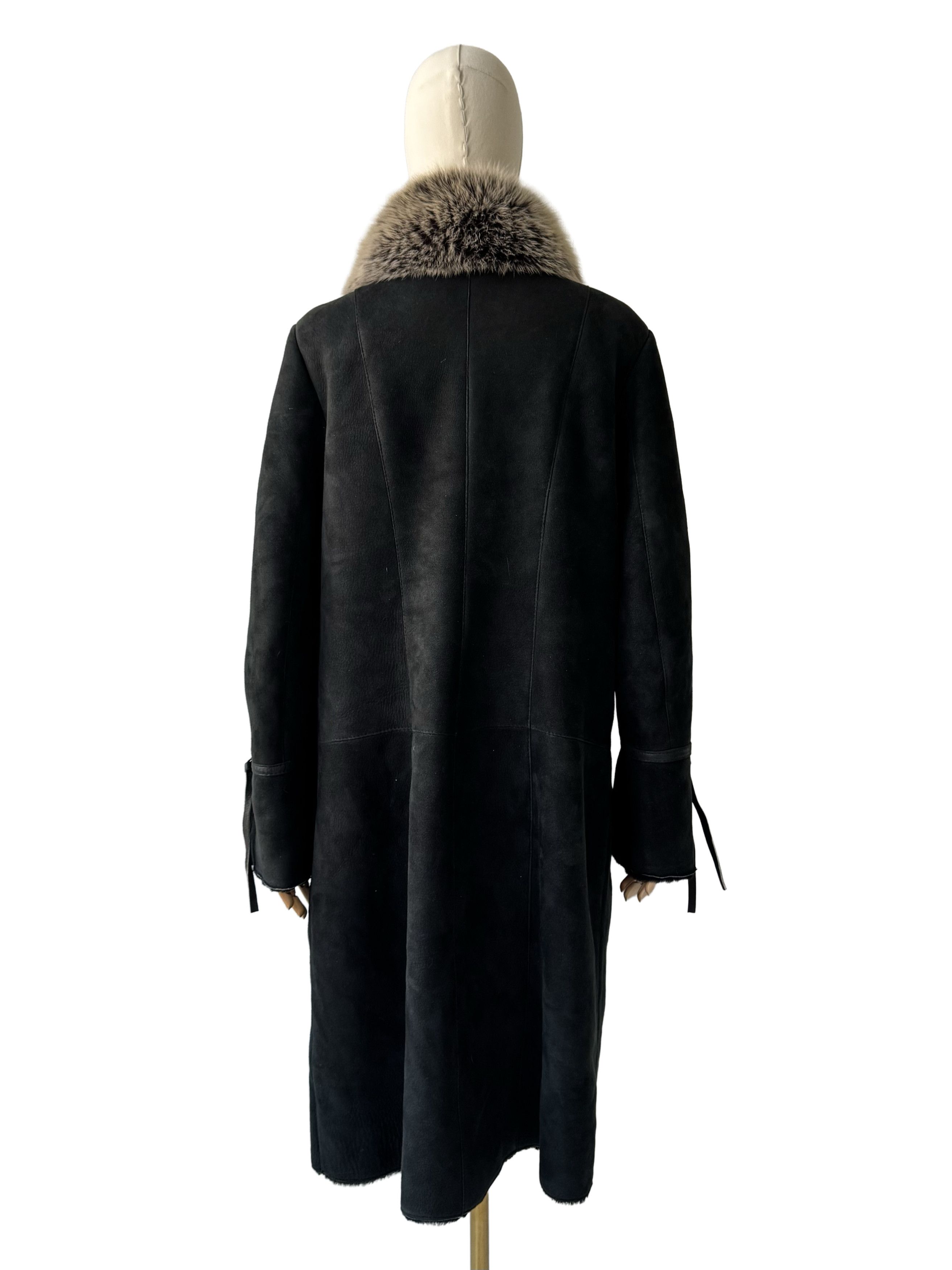 Vintage Vintage Black Leather Coat Real Fur Trim Long Sheepskin Size XL / US 12-14 / IT 48-50 - 4 Thumbnail