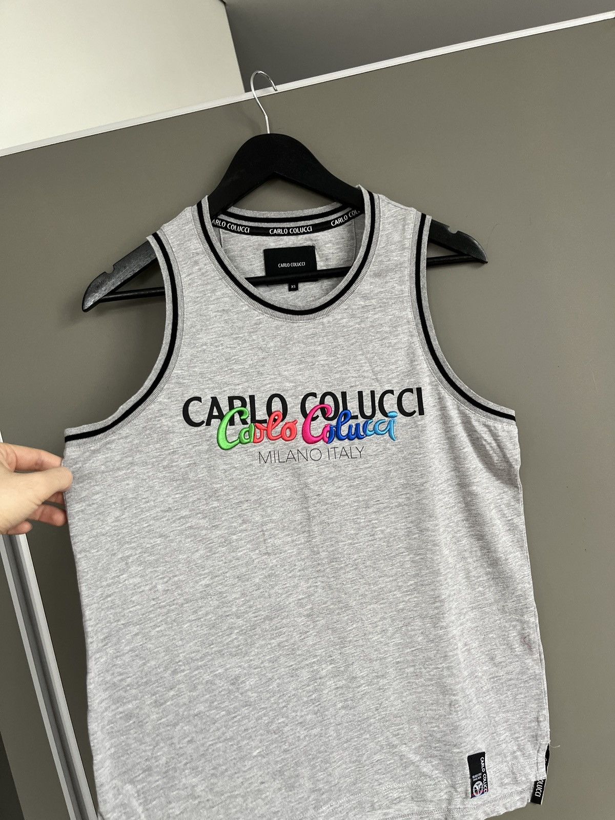 Carlo Colucci Carlo Colucci Gray Big Logo Tank Top T-shirt Size US S / EU 44-46 / 1 - 5 Thumbnail
