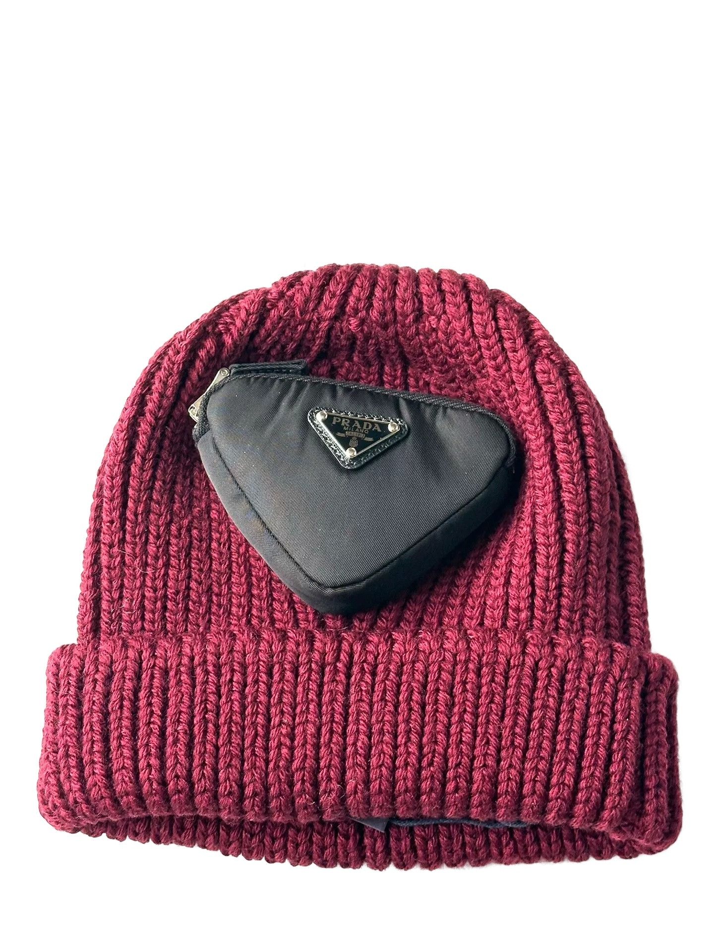 NEW PRADA Red Knit Beanie Hat Wool Triangle Metal Logo Red Cap NWT Prada Knit Beanie – Justin Reed main image 2