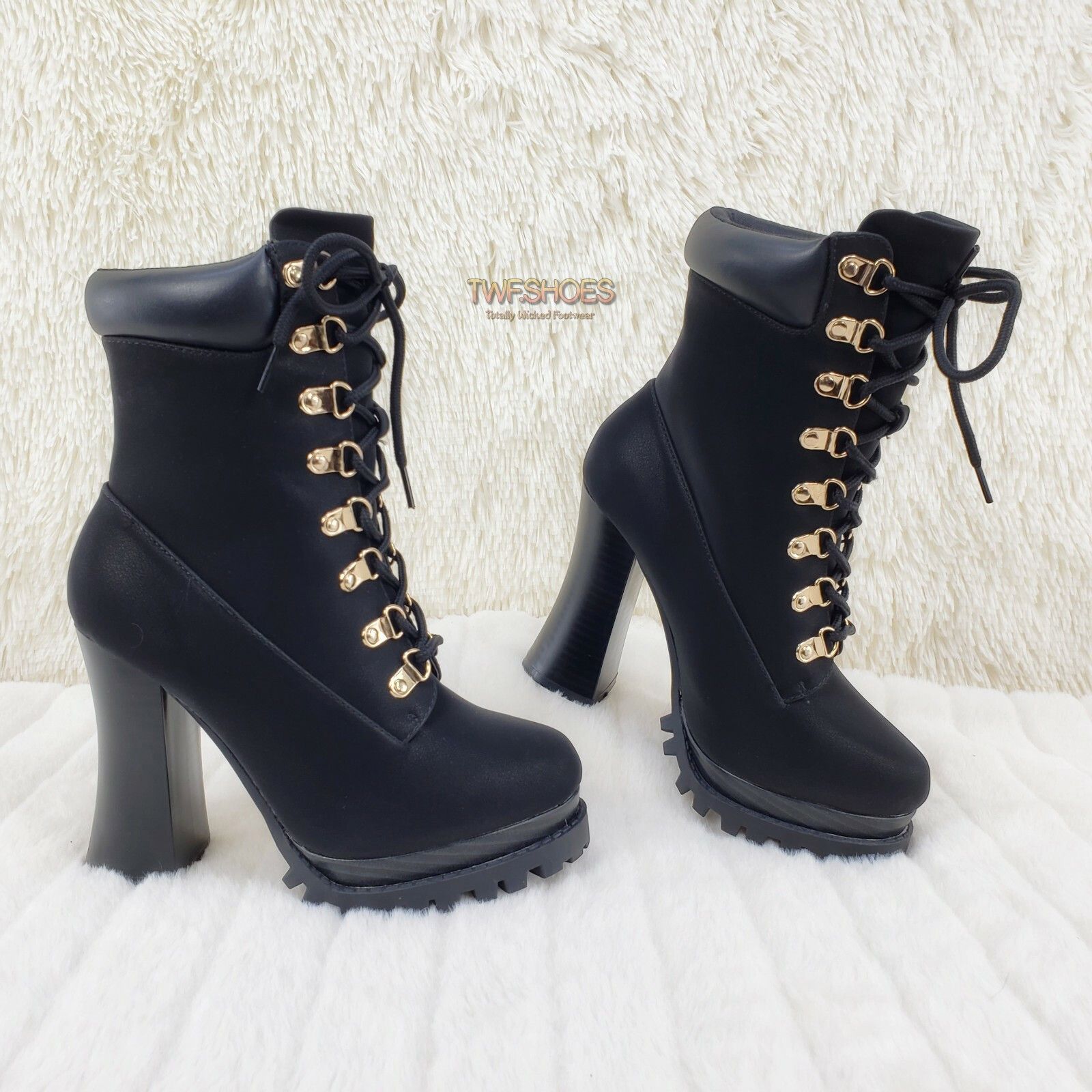 Other CR Nellie Lace Up Ankle Boots 4.5" Wood Grain Chunky Flared Size US 8.5 / IT 38.5 - 5 Thumbnail