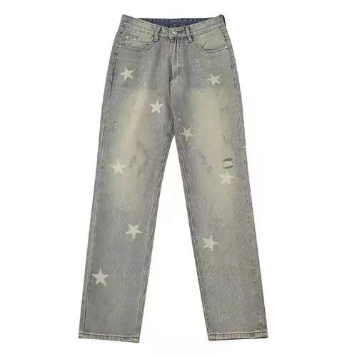 Jean Retro High Street Distressed Star Yellow Mud Washed Jeans Size US 32 / EU 48 - 6 Thumbnail