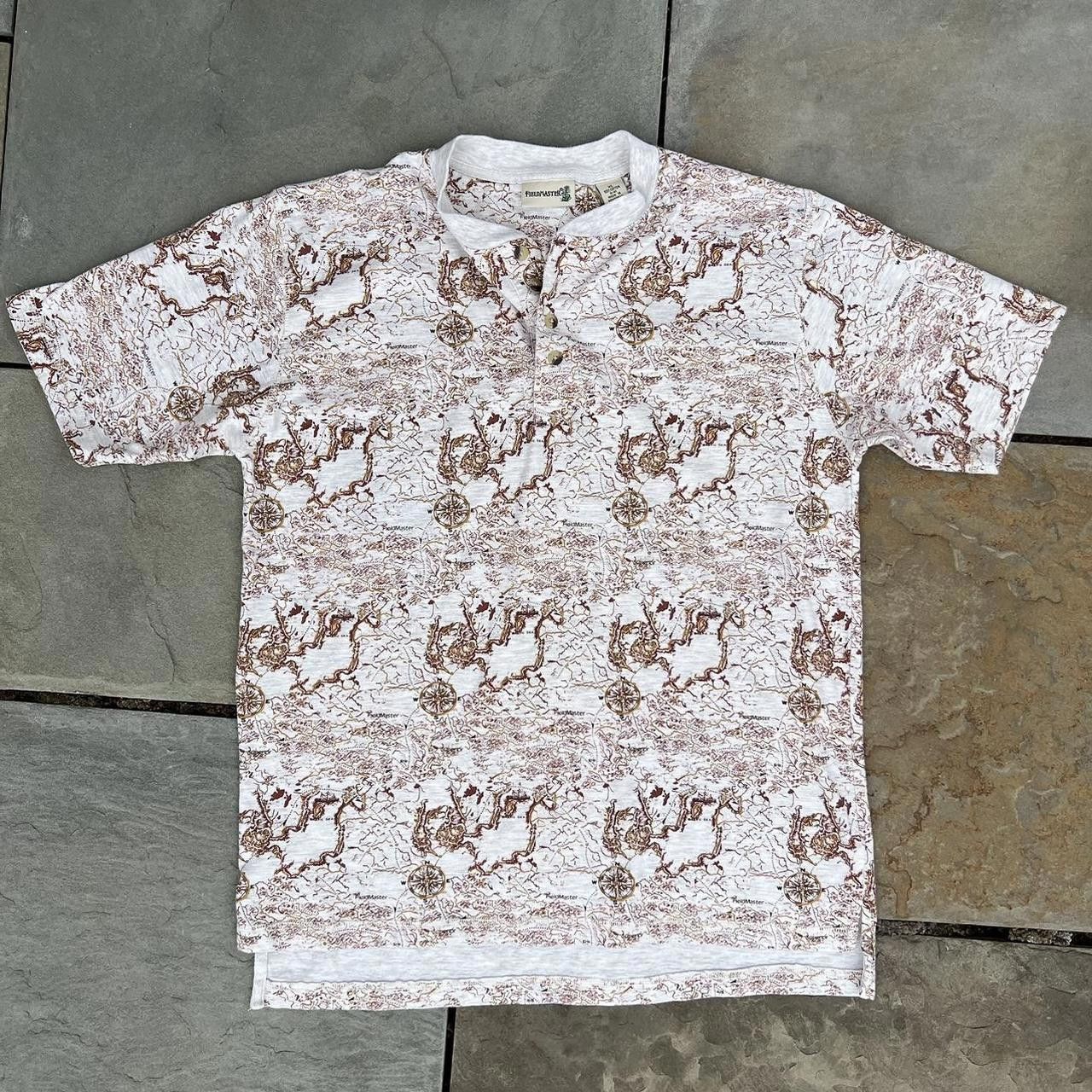 Fieldmaster Y2K Compass Map Pattern Short Sleeve Henley T-Shirt Size US XL / EU 56 / 4 - 1 Thumbnail