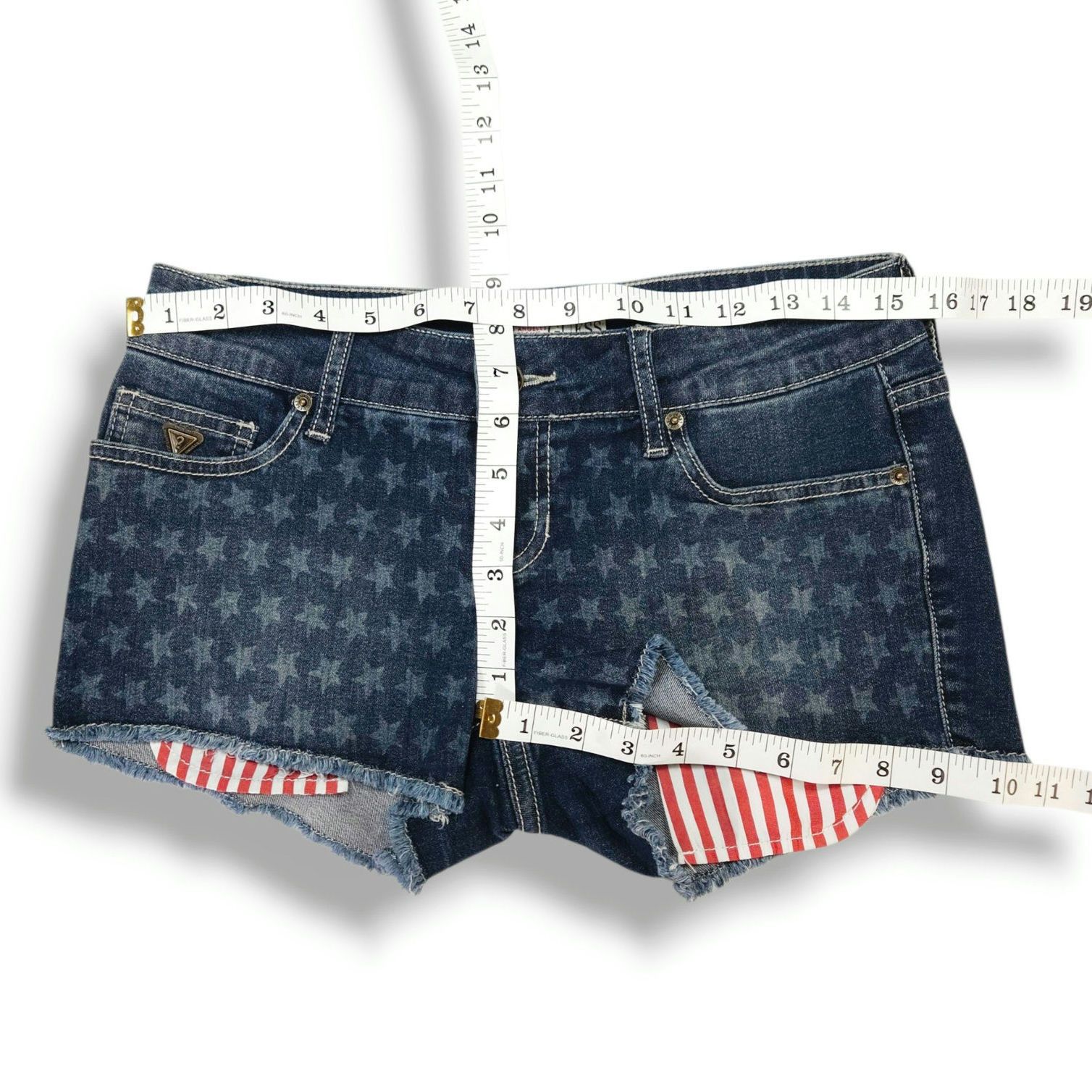 Guess Guess Star Print Cutoff Denim Shorts Raw Hem Blue 27 NWOT Size 27" / US 4 / IT 40 - 8 Thumbnail