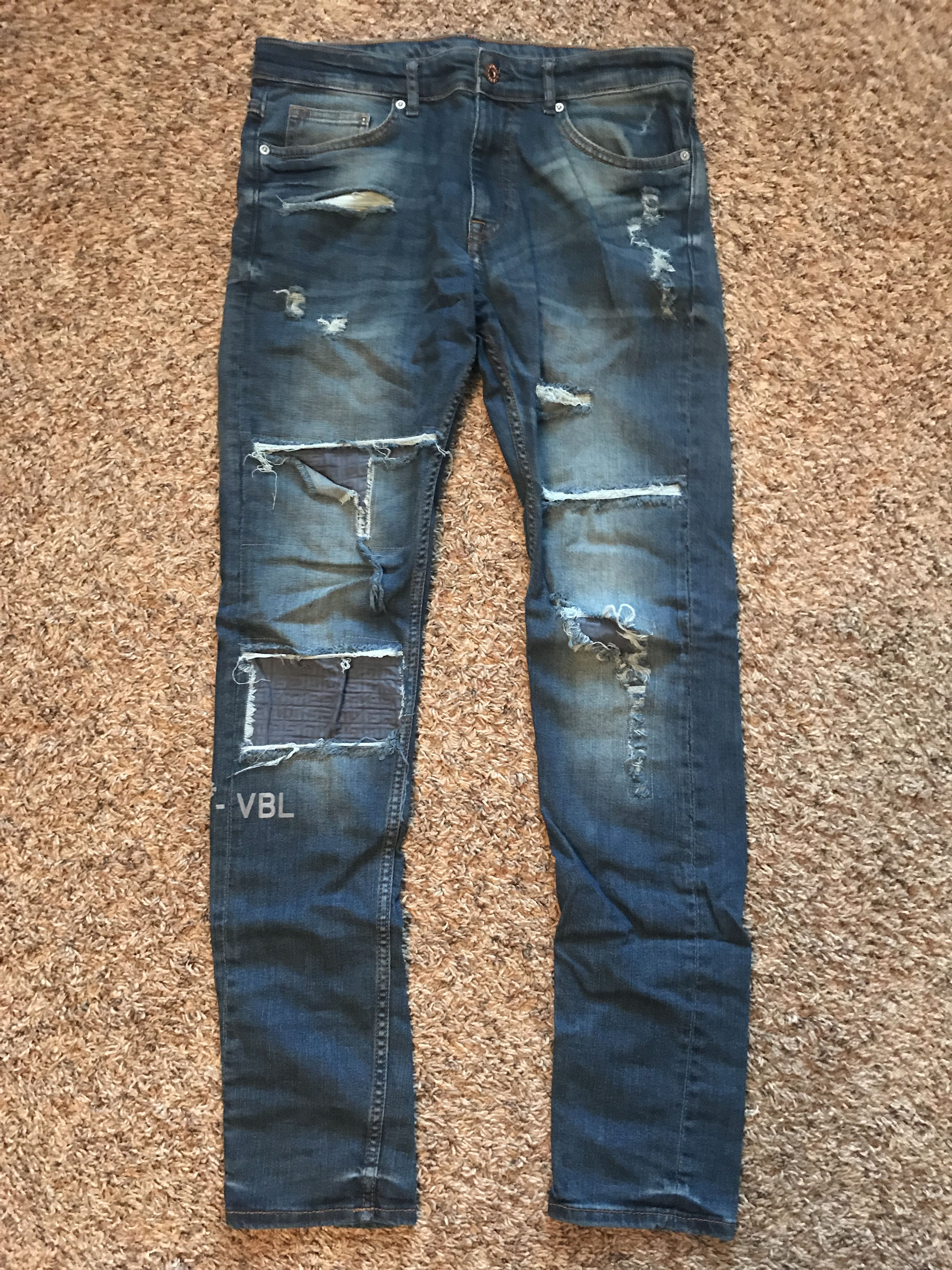 image of Ev Bravado x Lease On Life Society Distressed Patchwork Denim, Men's (Size 32)