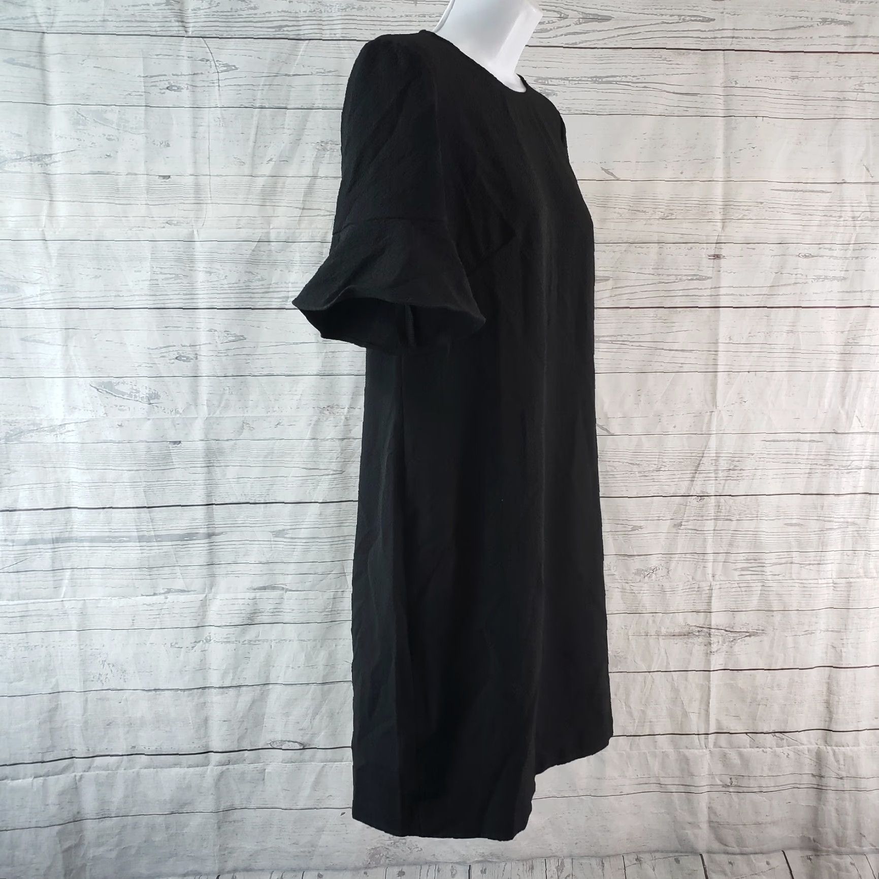 Loft LOFT Ann Taylor Womens Dress Size 4P Solid Black Half Sleeve Shift Short Dress Length 33" Zipper Pocketless (Petites) Womens Size S / US 4 / IT 40 - 3 Thumbnail