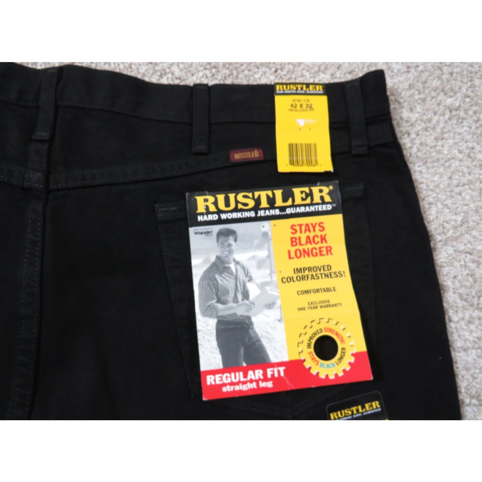 Denime NWT Rustler Mens Jeans 42x31 Regular Fit Straight Leg Black Denim 5-Pocket Western Chore NWT Size US 42 / EU 58 - 2 Thumbnail