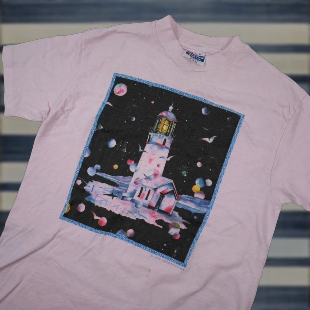 Pinko VINTAGE Cosmic Lighthouse Mens Medium Graphic T Shirt Pink Size US M / EU 48-50 / 2 - 1 Thumbnail