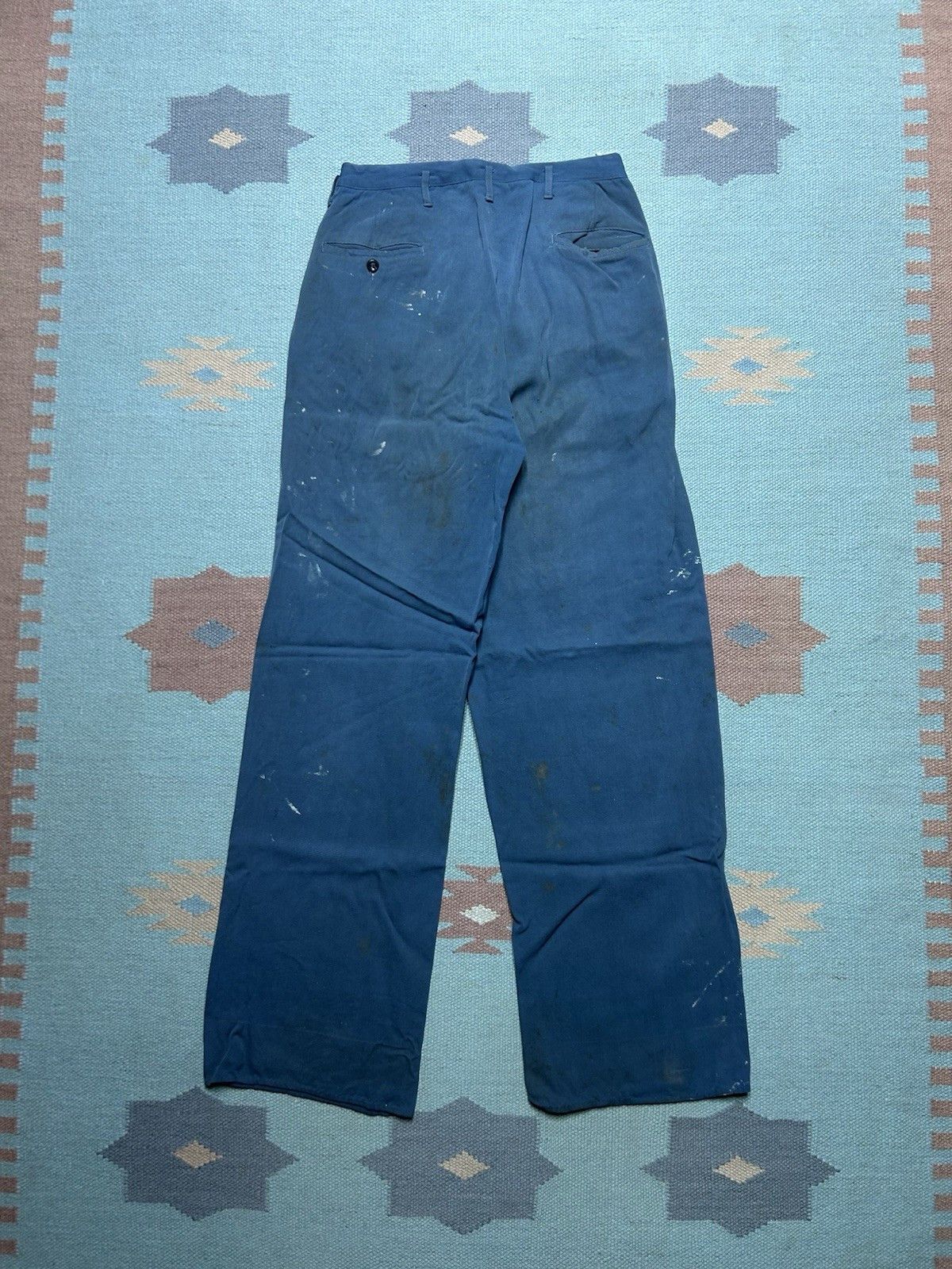 Vintage VTG 40s rayon gabardine slacks pleated paint distress 25x30 Size US 26 / EU 42 - 2 Thumbnail