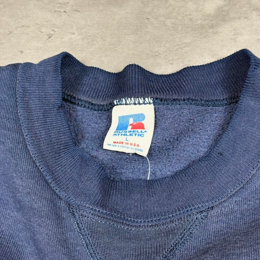 Russell Athletic × Vintage Vintage Russell Athletic Distressed Blue Crewneck Sweatshirt Size US L / EU 52-54 / 3 - 4 Thumbnail