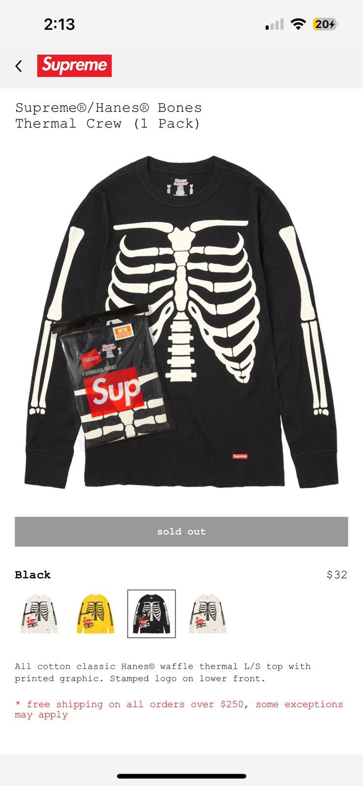 Supreme Supreme Hanes Bones Thermal Crew Size US M / EU 48-50 / 2 - 1 Preview