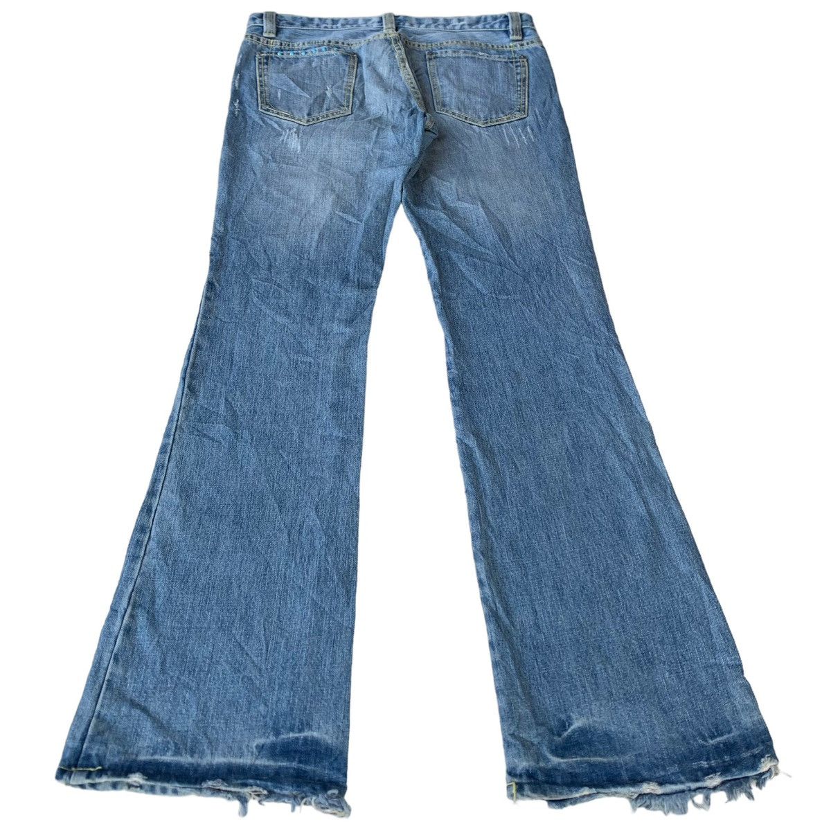 Japanese Brand × Vintage 2000s Japanese Brand FR Studded Gem Distressed Flared Jeans Size US 30 / EU 46 - 7 Thumbnail