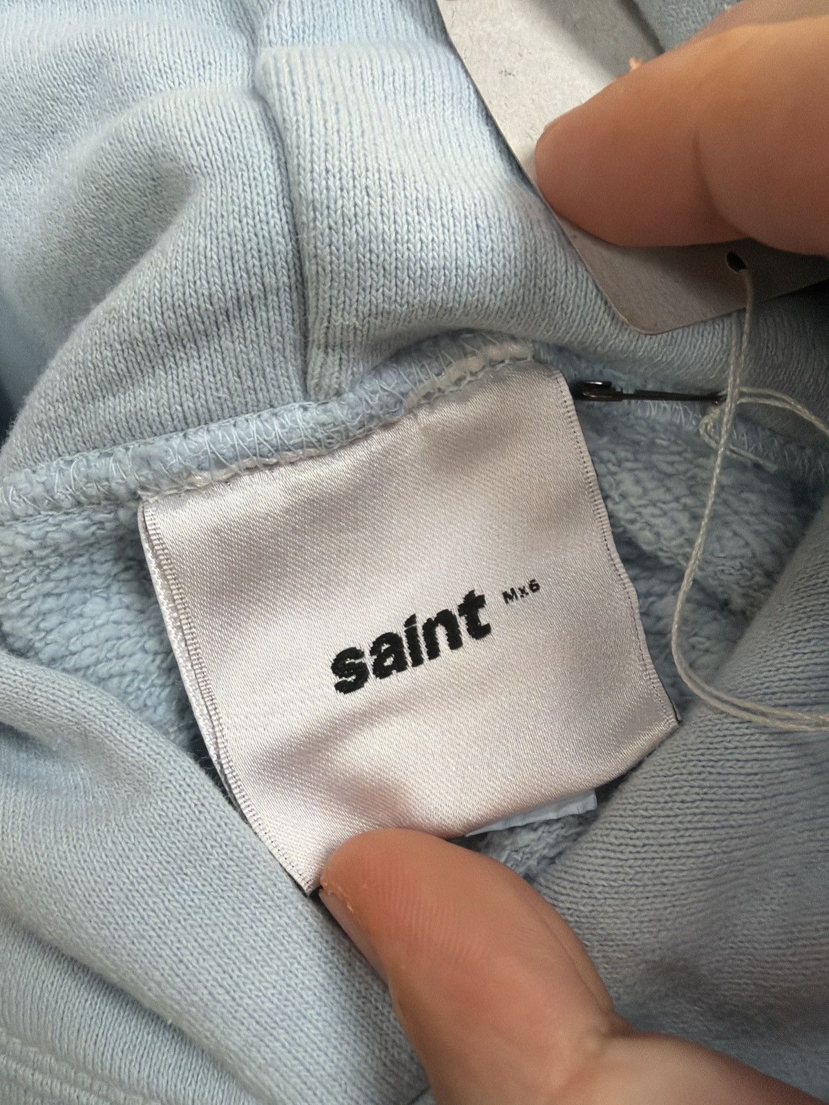Saint Michael Saint Michael ribbon logo hooded sweatshirt baby blue white Size US XL / EU 56 / 4 - 7 Thumbnail