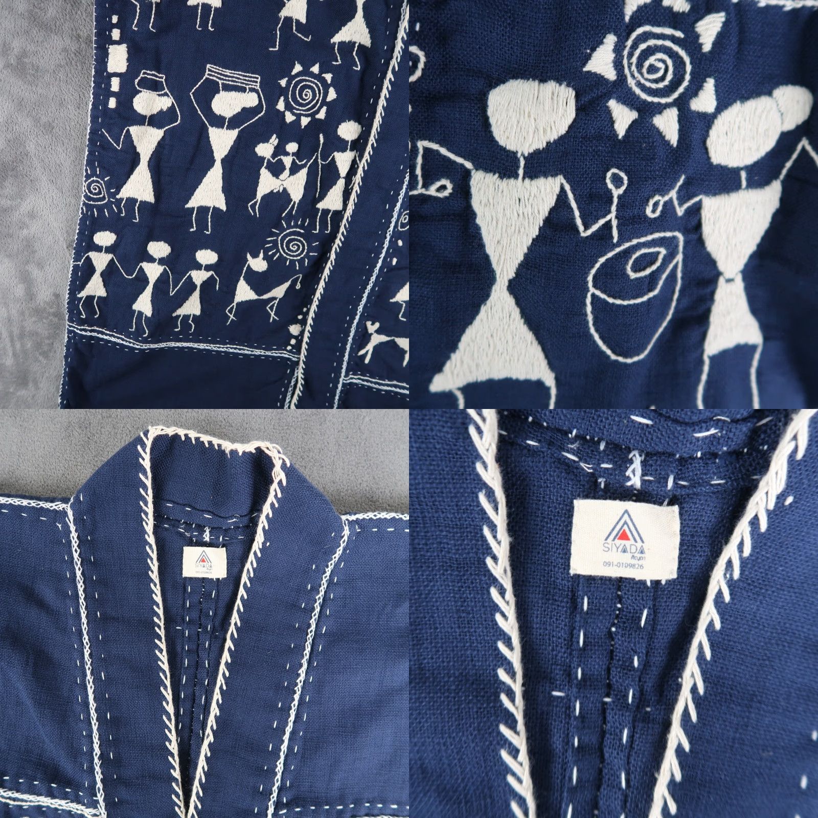 Vintage VINTAGE Hand Embroidered Long Cardigan Jacket One Size Blue Tribal From Thailand Size ONE SIZE - 8 Thumbnail