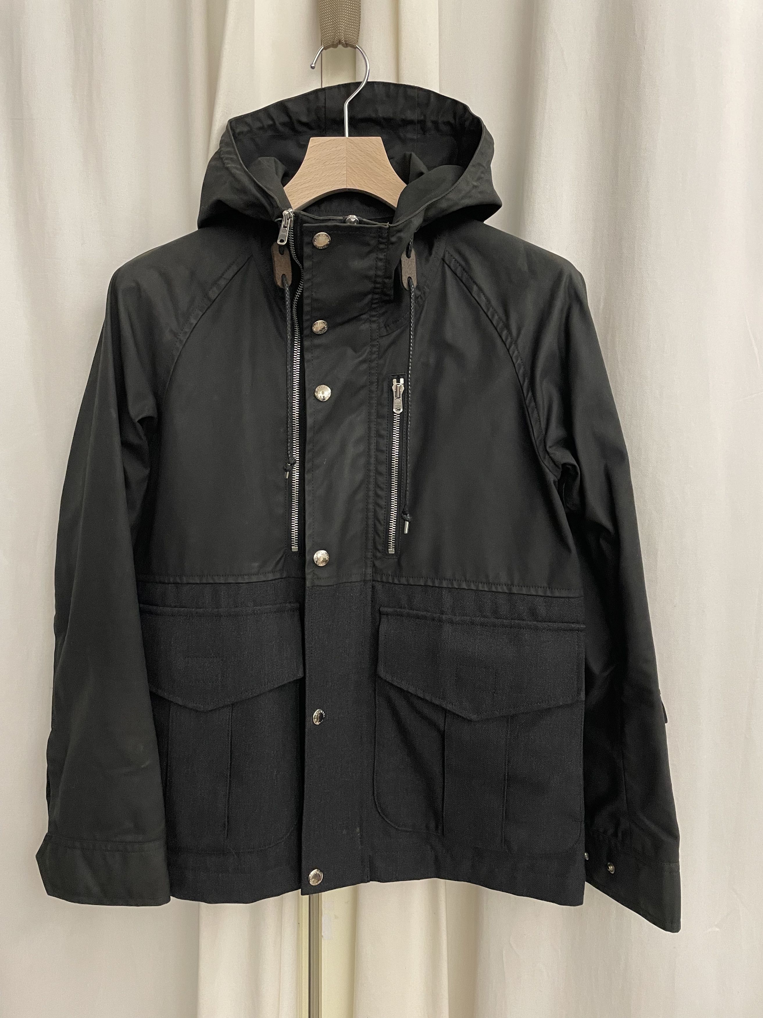 image of Markaware Waxed Cotton Mountain Parka Fabric By The British Millerain in Black Gray (Size Small)