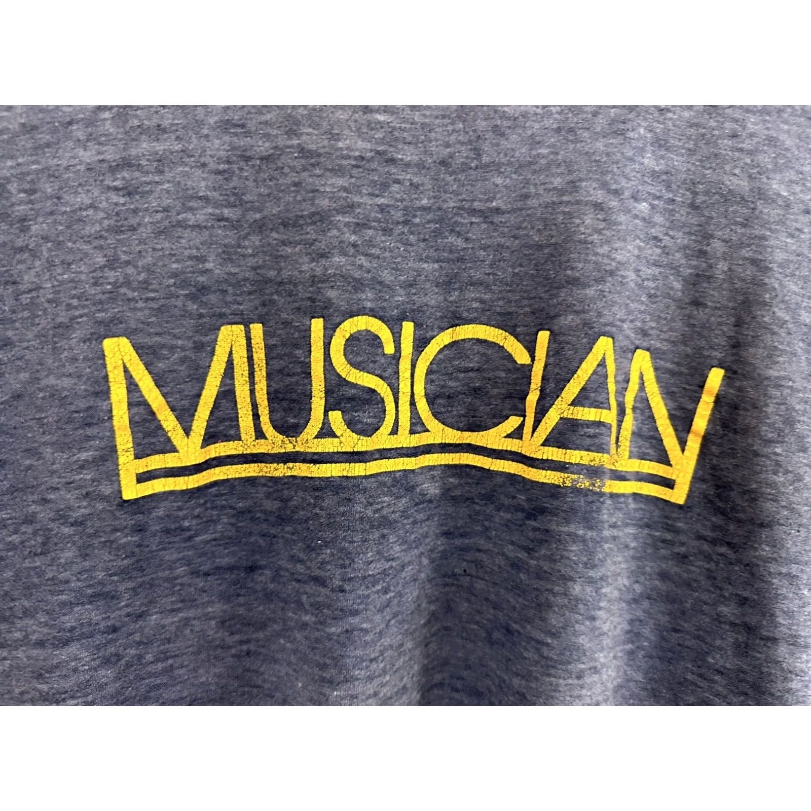 Vintage VINTAGE 80s Musician Paper Thin Burnout Single Stitch Worn T-Shirt Adult Medium Blue Instrument Music Mens Size US M / EU 48-50 / 2 - 4 Thumbnail