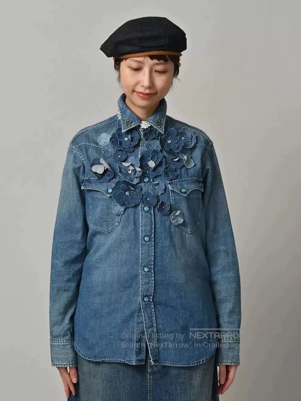 45rpm Handmade Floral Denim Shirt. Size M / US 6-8 / IT 42-44 - 2 Thumbnail
