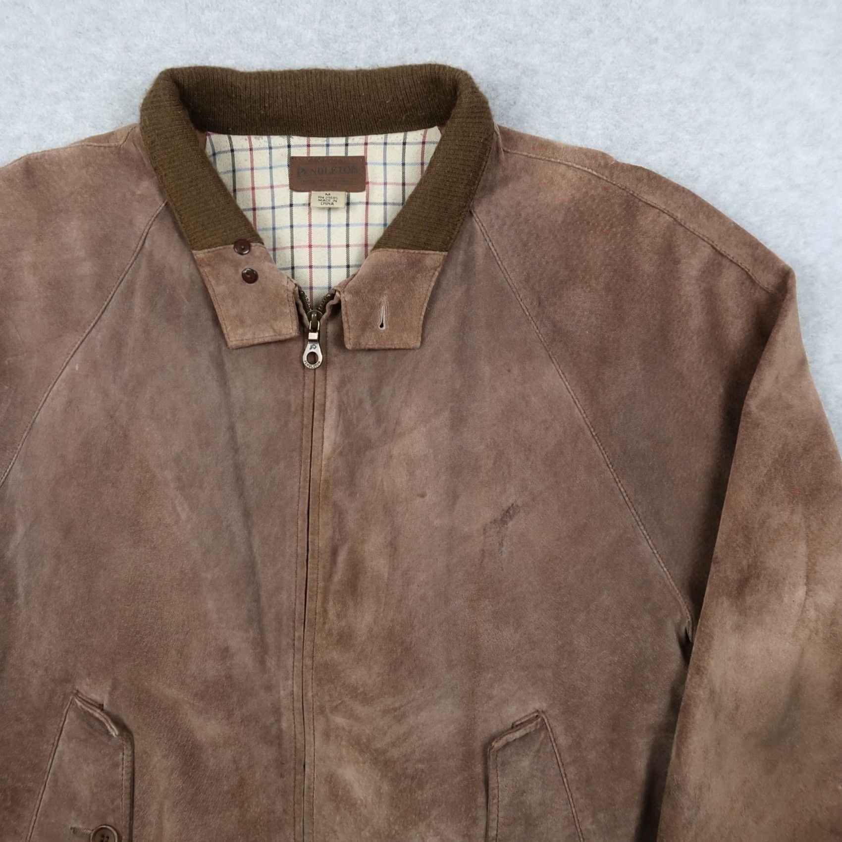 Pendleton Pendleton Mens Suede Leather Bomber Jacket Brown Full Zip Plaid Lined M Size US M / EU 48-50 / 2 - 3 Thumbnail
