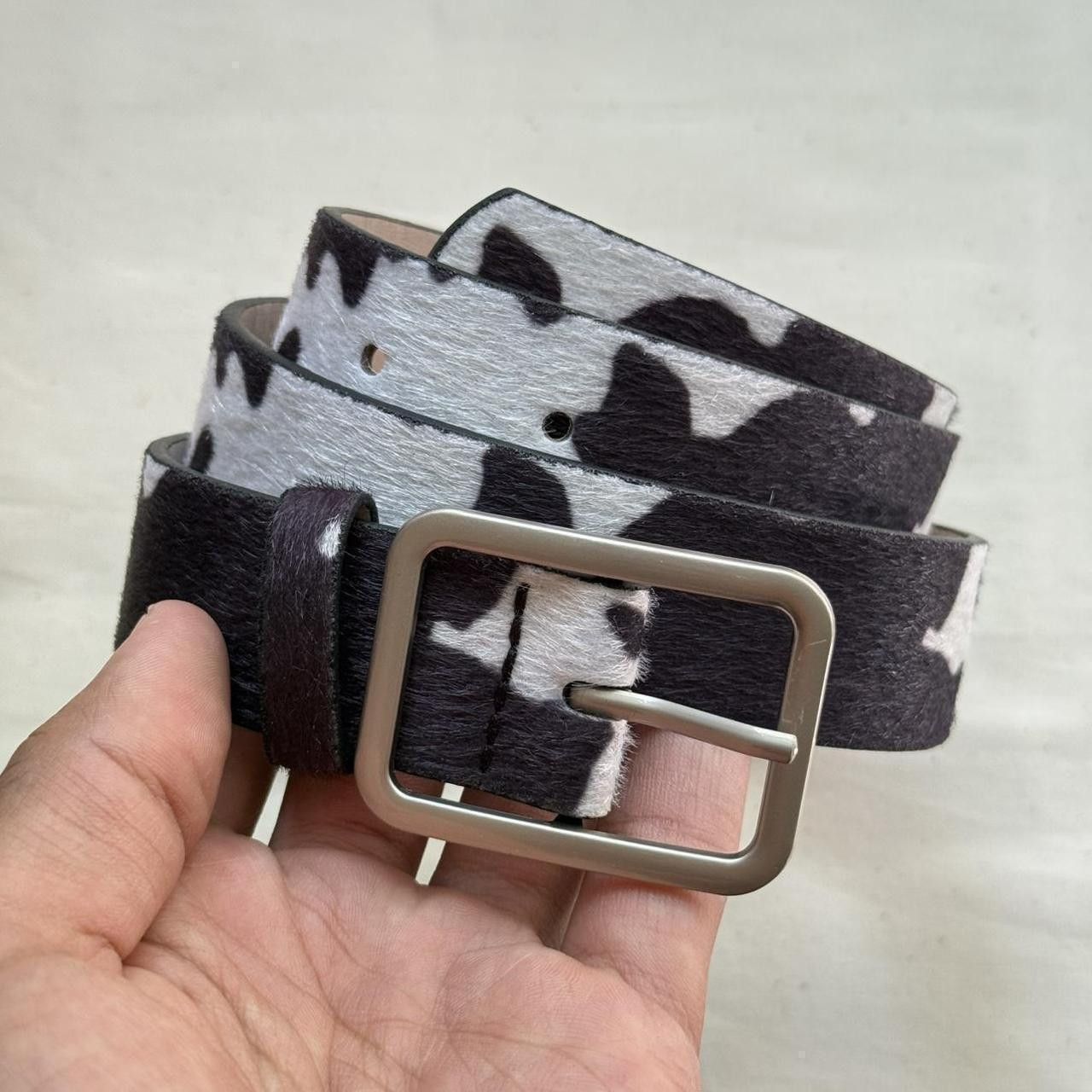 Cowboy Equipment y2k cowhide cow print black and white grunge belt Size ONE SIZE - 5 Thumbnail