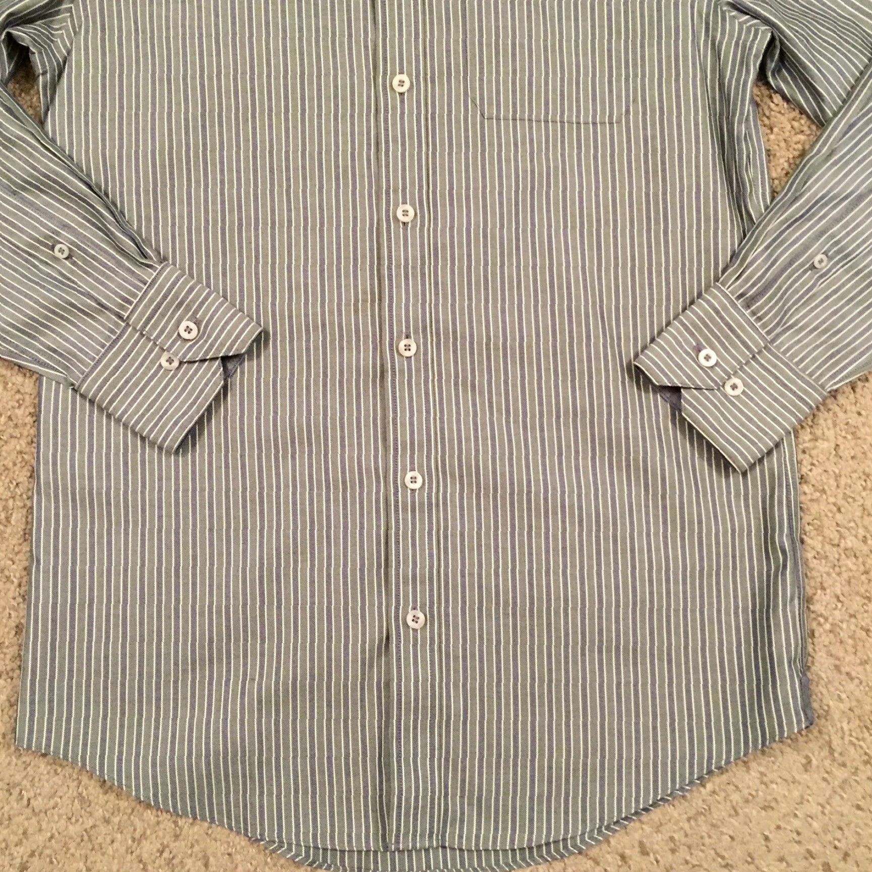 Enro ENRO Shirt Mens Small Green Blue Striped Long Sleeve Button Up Size US S / EU 44-46 / 1 - 4 Thumbnail