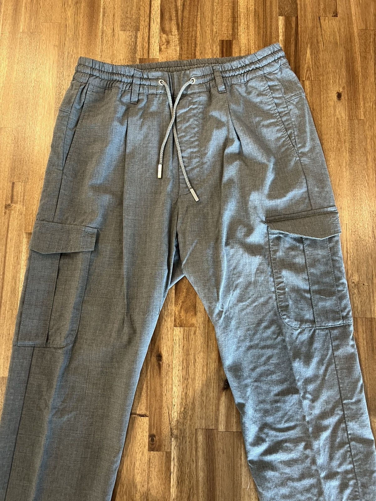 Eleventy Eleventy Gray Slim Cargo Pants Cotton Blend Elastic Waist Pockets 32W Size US 32 / EU 48 - 1 Thumbnail