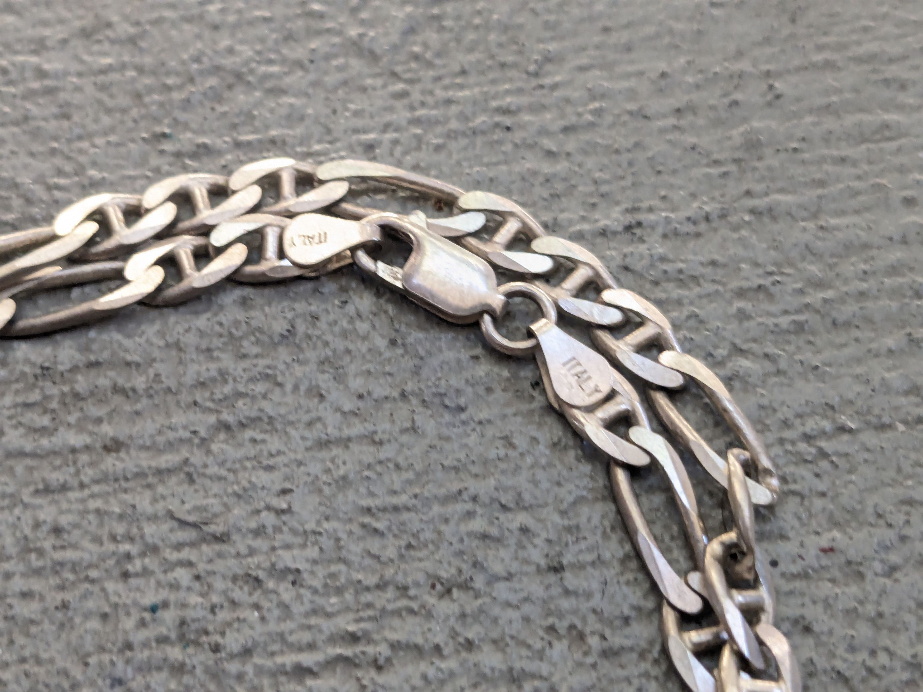 Vintage Vintage Sterling Silver Necklace Figaro 20" Punk Biker Italy Size ONE SIZE - 4 Thumbnail