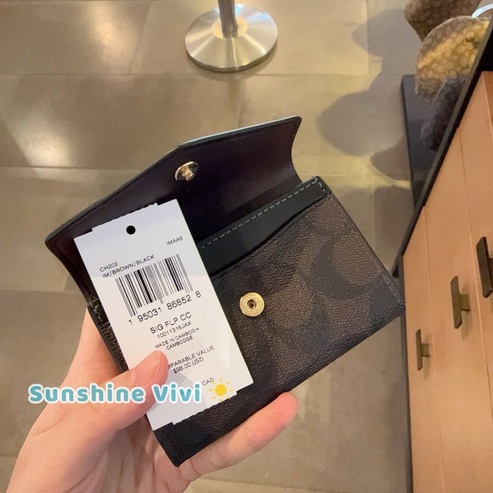 NWT Coach Flap Card Case Signature Canvas BROWN/BLACK CH202