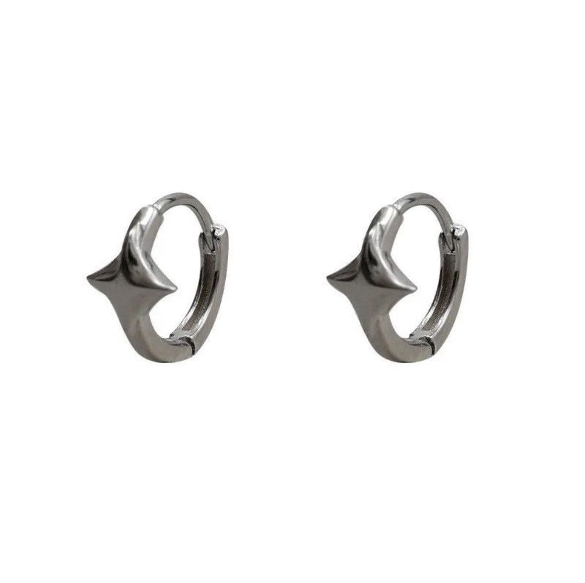 Jewelry Silver Color Star Hoops Earrings Size ONE SIZE - 2 Thumbnail