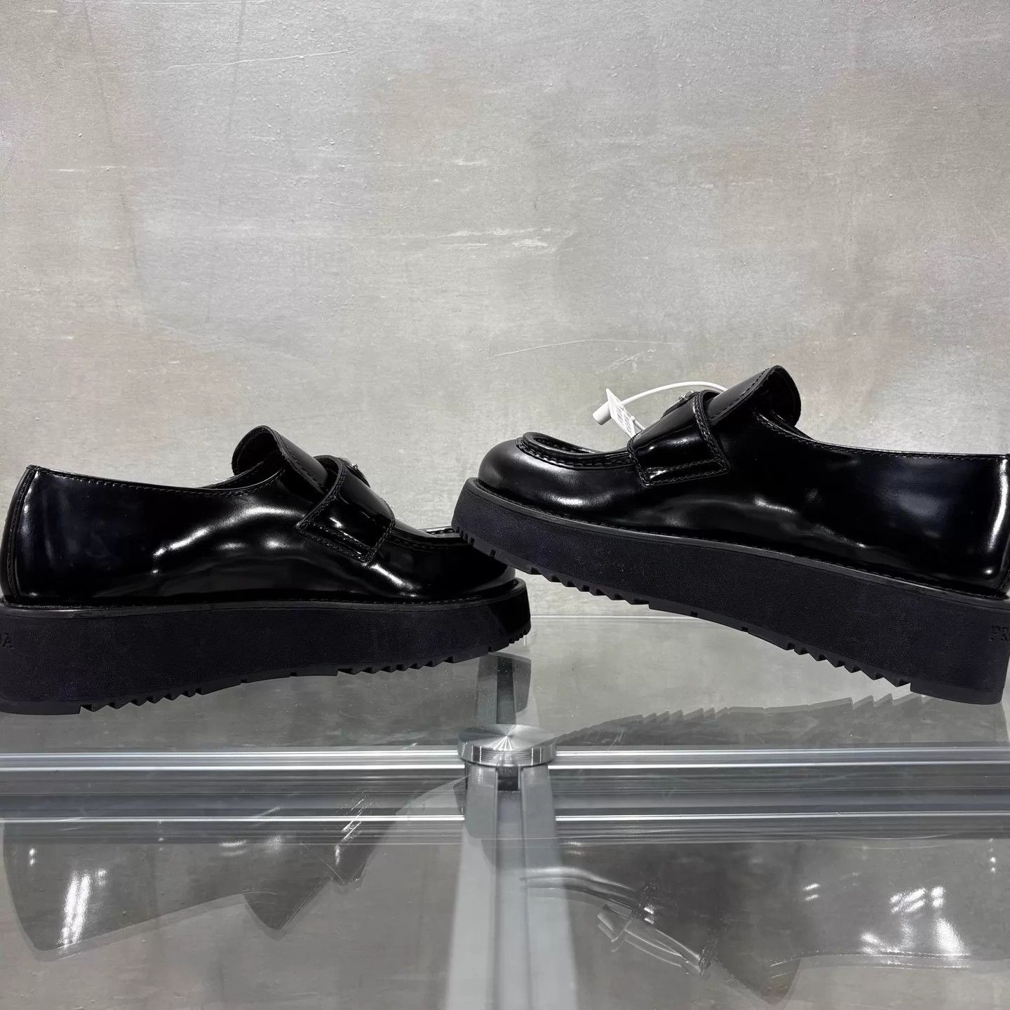 Prada Prada Triangle Logo Thick Sole Black Leather Derby Size US 8 / IT 38 - 5 Thumbnail