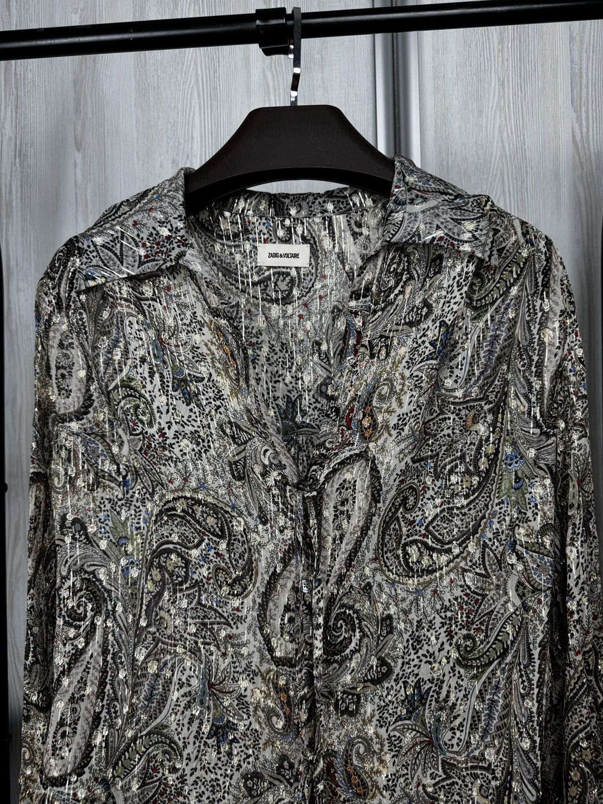Zadig & Voltaire Zadig & Voltaire Tilan Lurex Peacoc Glitter Shirt Blouse Size S / US 4 / IT 40 - 3 Thumbnail
