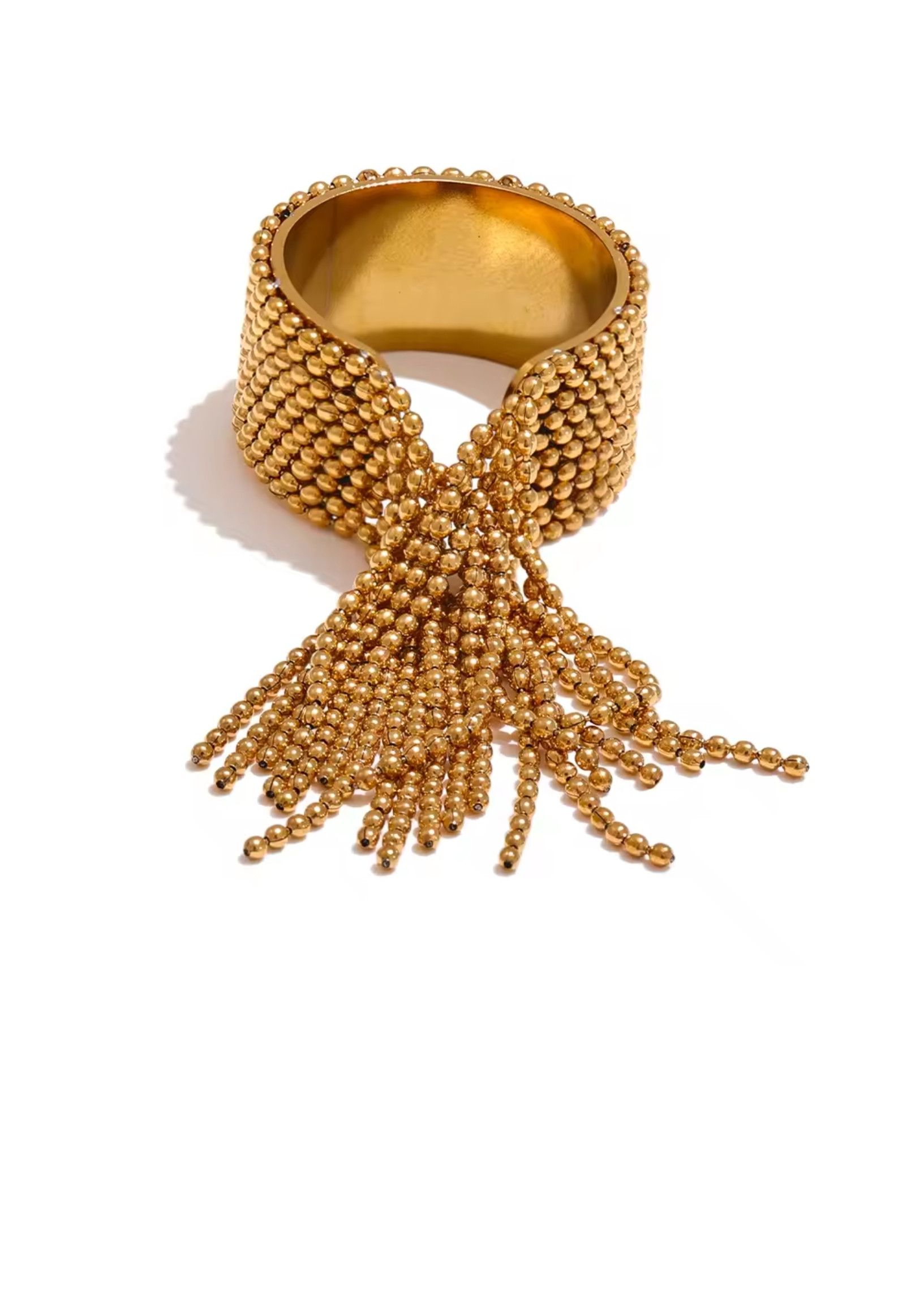 Jewelry Resizable 18K PVD Plated Stainless Steel Chain Tassel Ring Size ONE SIZE - 1 Thumbnail