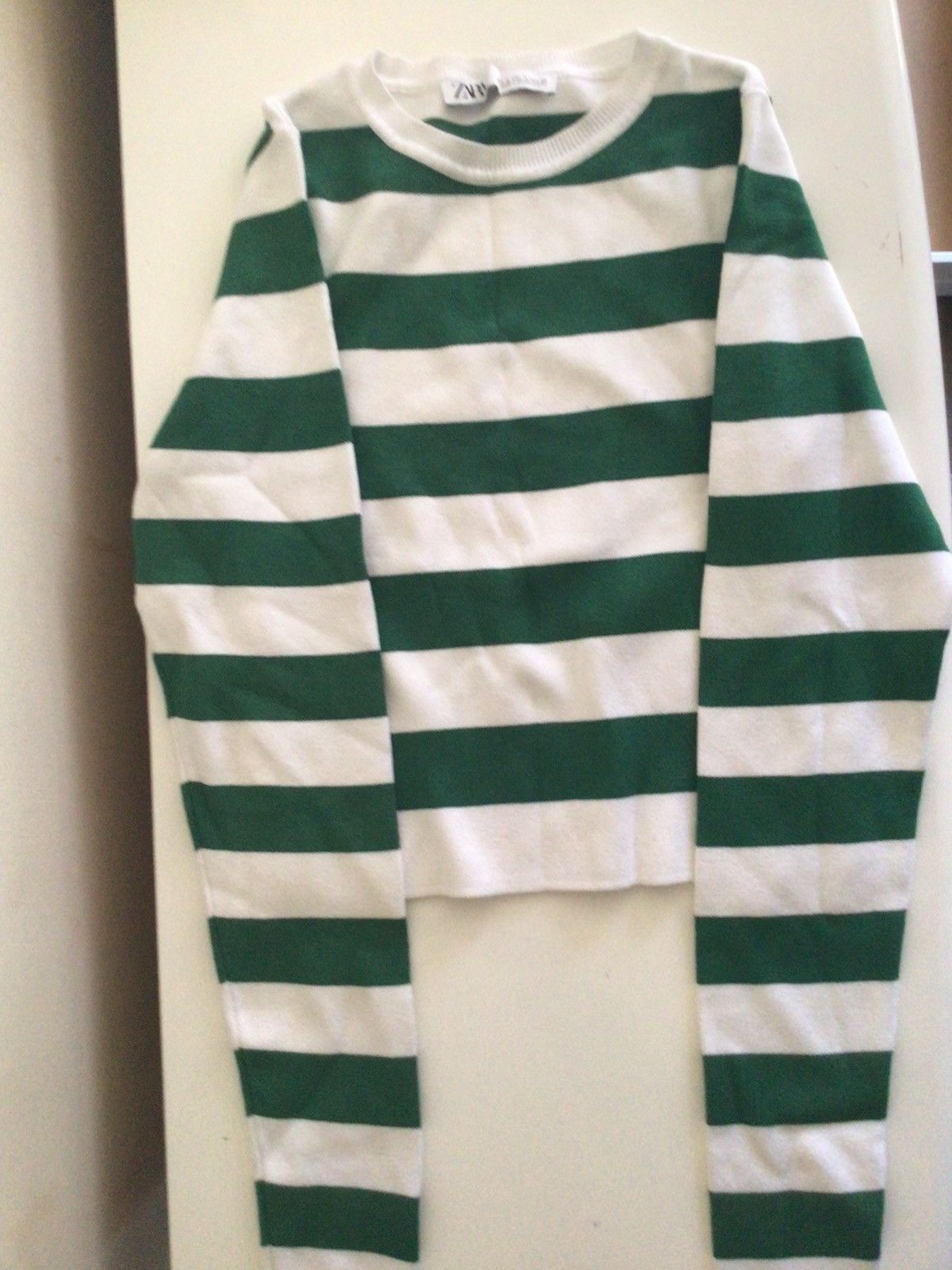 Zara Green and white striped long sleve Size L / US 10 / IT 46 - 1 Preview