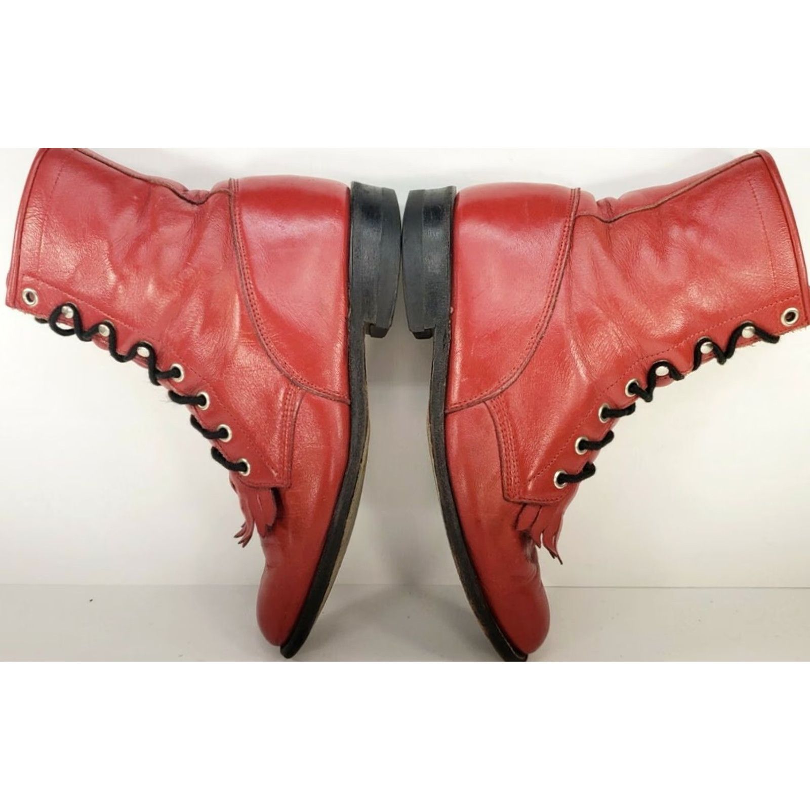 Justin Boots Justin Women's Laceup Boots Main Western 6.5B Red Leather Roper Kilted Front Granny Grunge Cowboy Boot Shoes Size US 7 / IT 37 - 7 Thumbnail