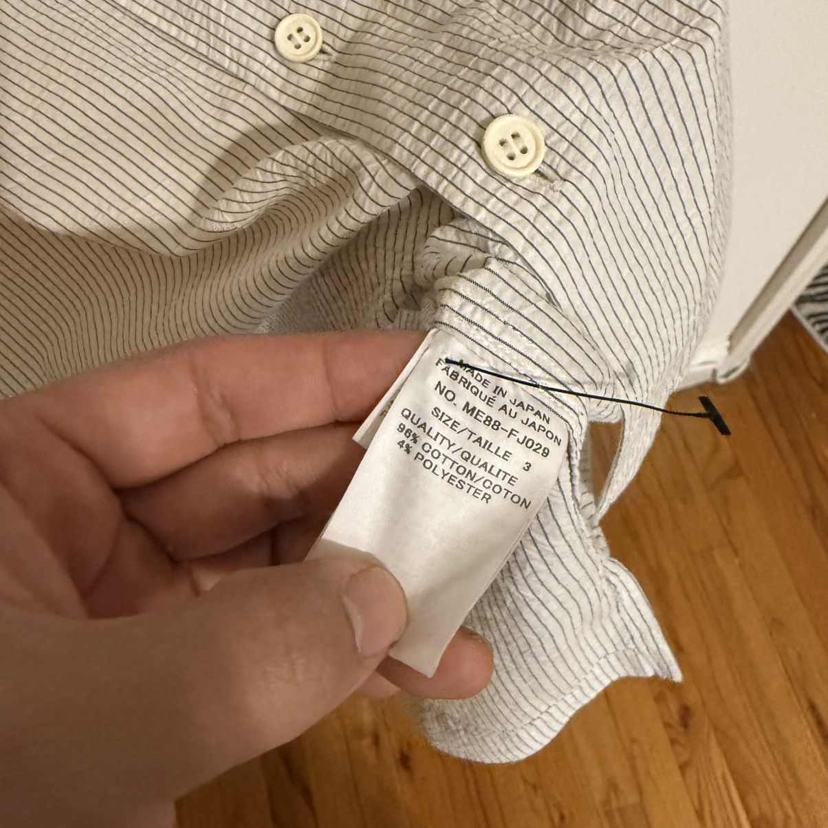 Issey Miyake Issey Miyake Textured Striped Short Sleeve Button-Up Shirt Size US L / EU 52-54 / 3 - 3 Thumbnail