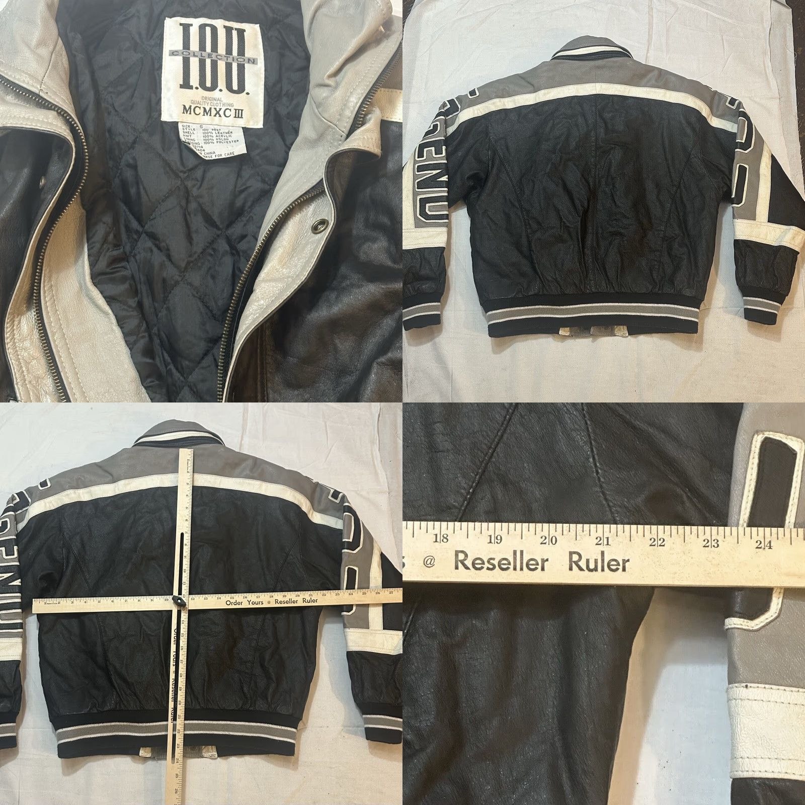 Vintage I.O.U. Legend Leather Shell Racing Jacket Full Zip Button Gray White Black Men S Size US S / EU 44-46 / 1 - 9 Thumbnail
