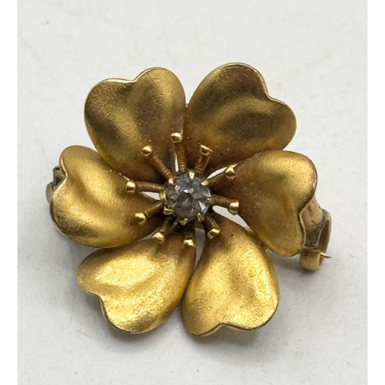 Antique PS Co Gold Filled rhinestone flower estate pin