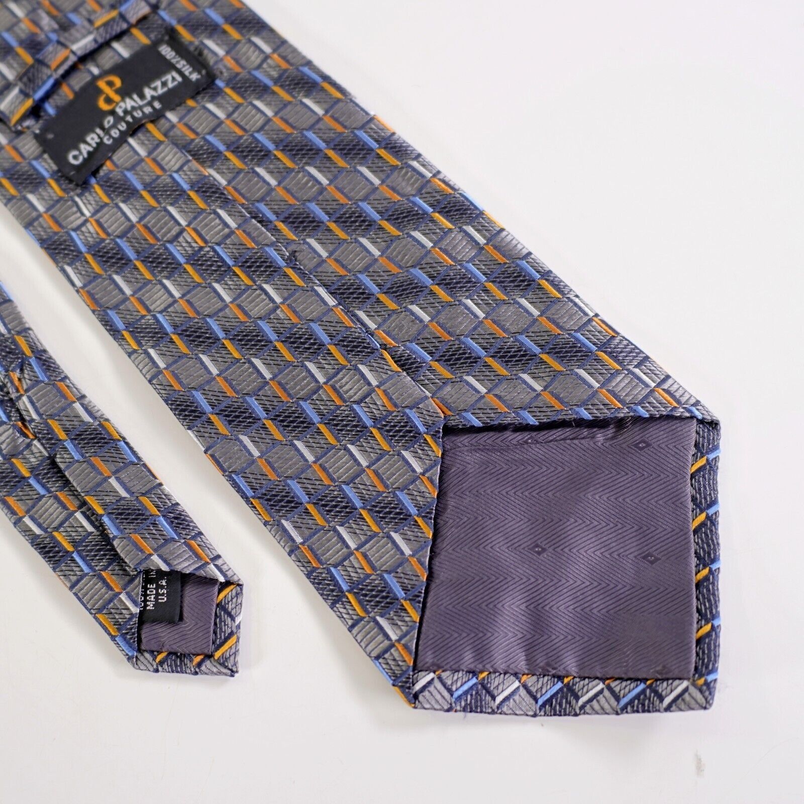 Carlo Palazzi Carlo Palazzi Couture Woven Gray Blue Orange Geometric Wide Size ONE SIZE - 5 Thumbnail